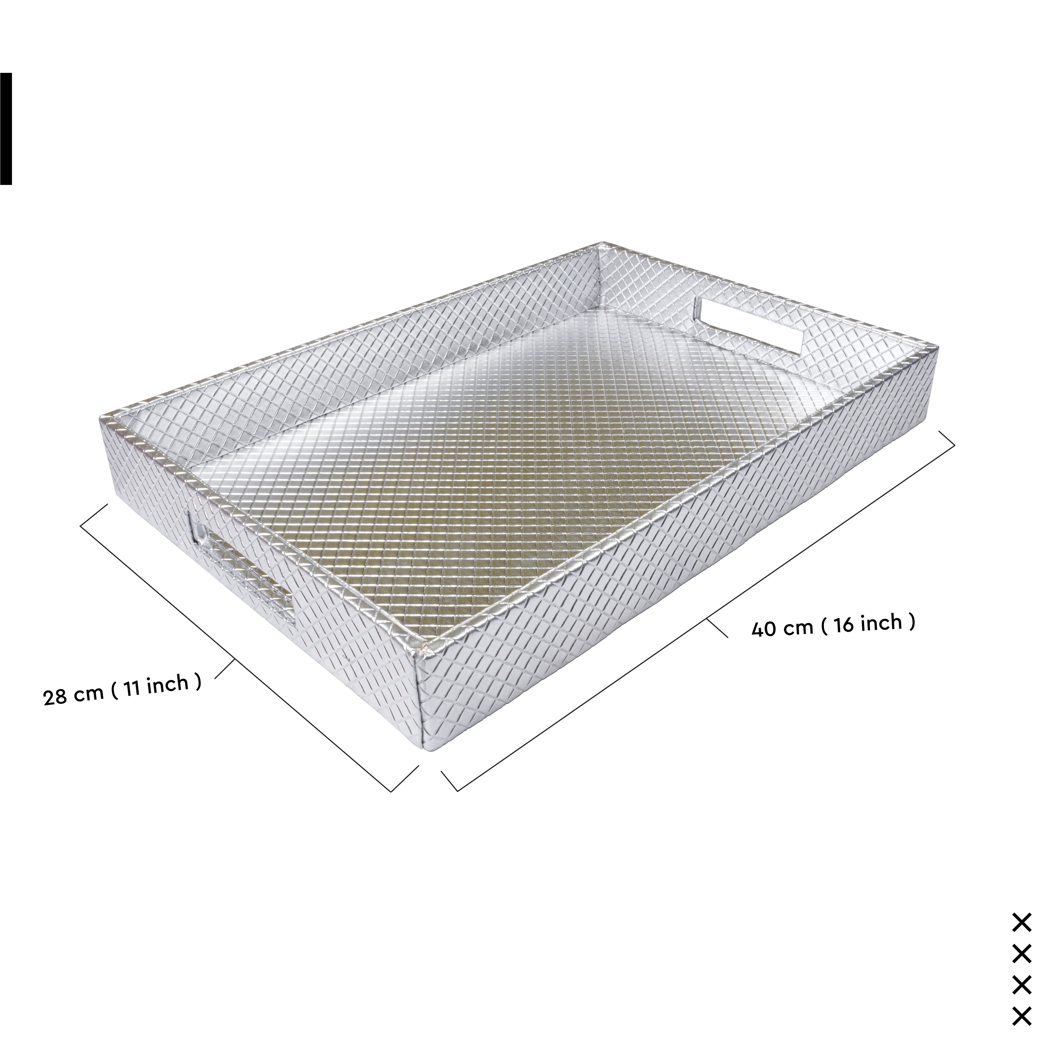 Leather Silver Leather Serving Tray