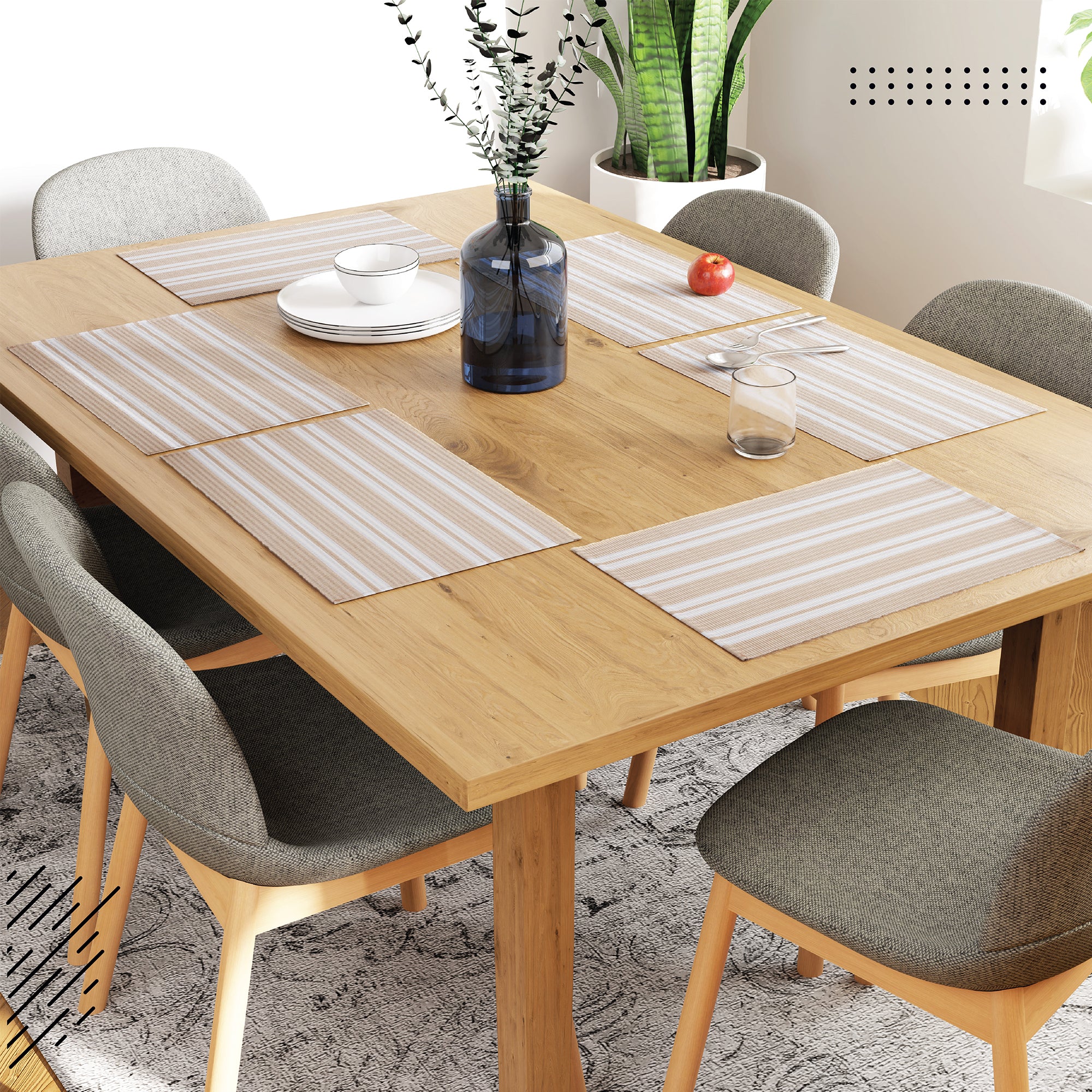 Cotton Franca Beige Stripes Placemat (Pack of 6)
