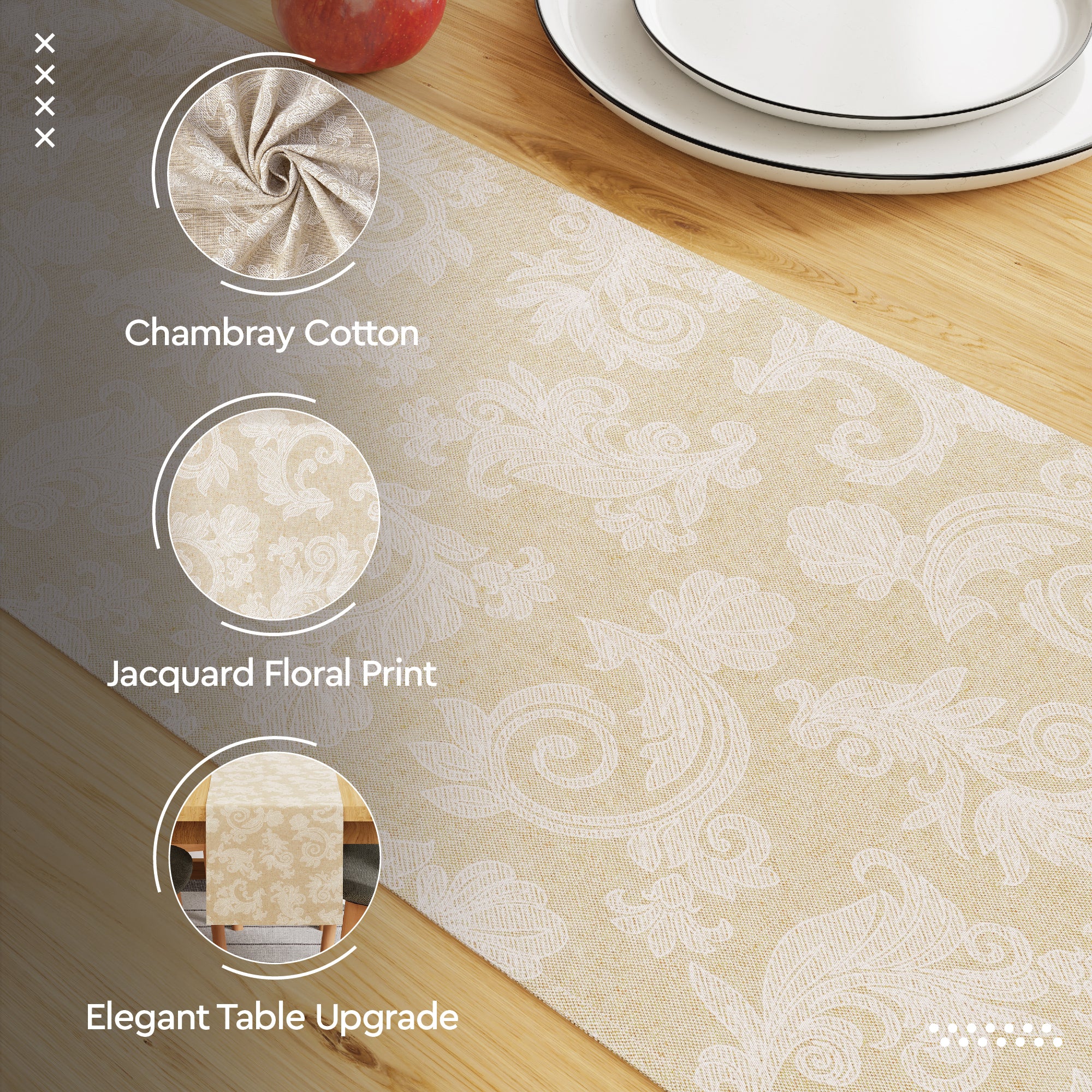 Cotton Beige Table Runner (Pack of 1)