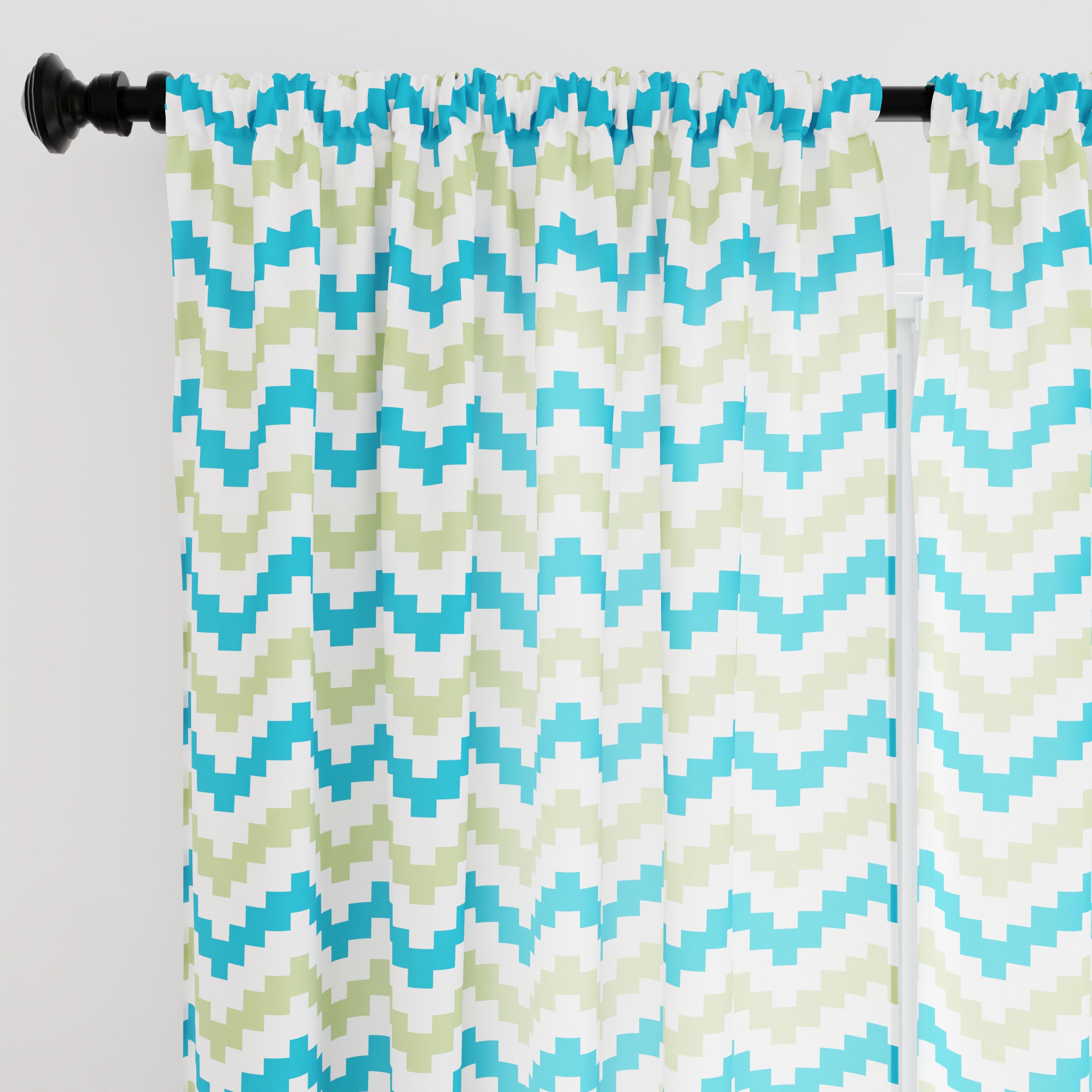 Polyester Chevron Green Curtain (Pack of 2)