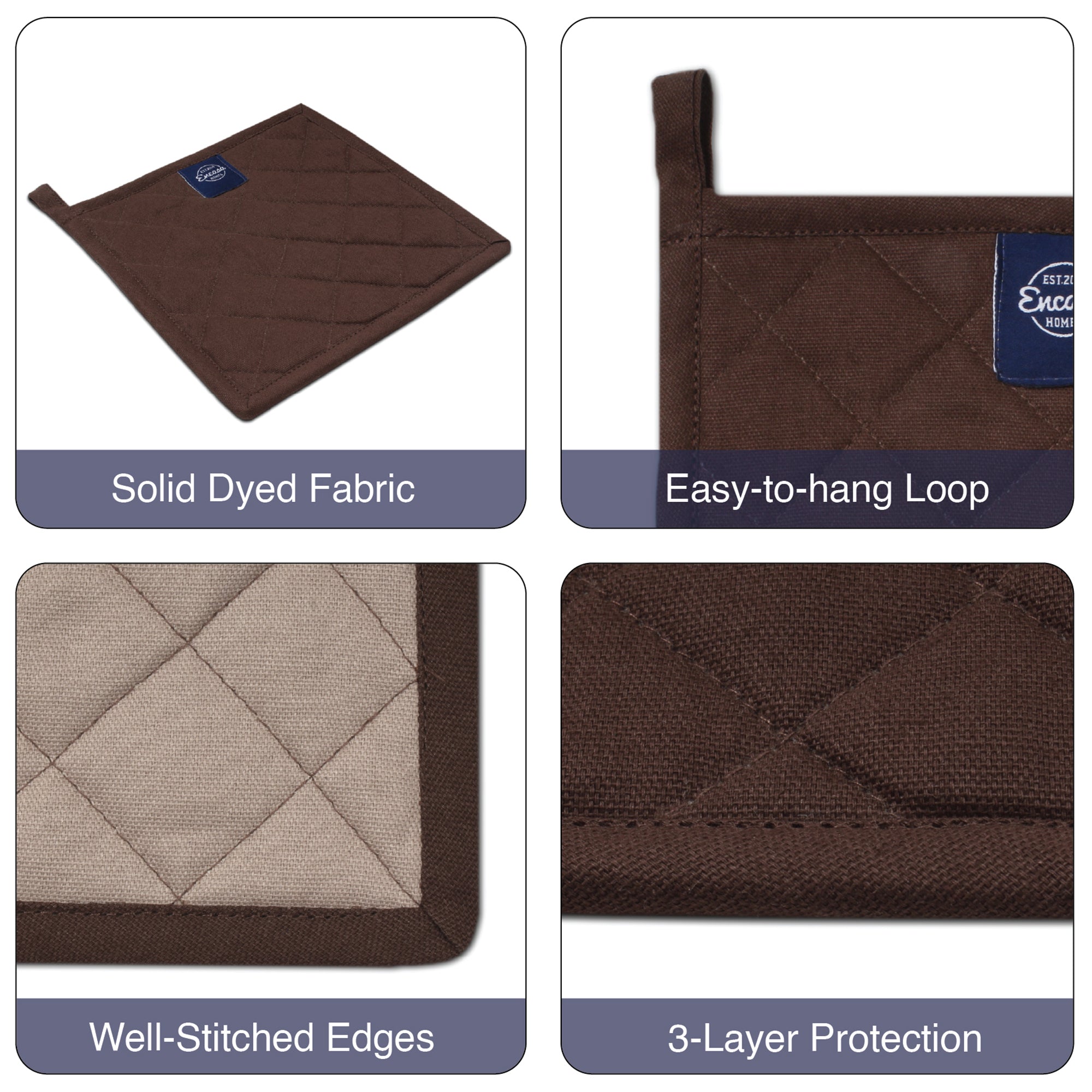 Yarn Dyed Cotton Dark Taupe & Beige Potholder (Pack of 2)