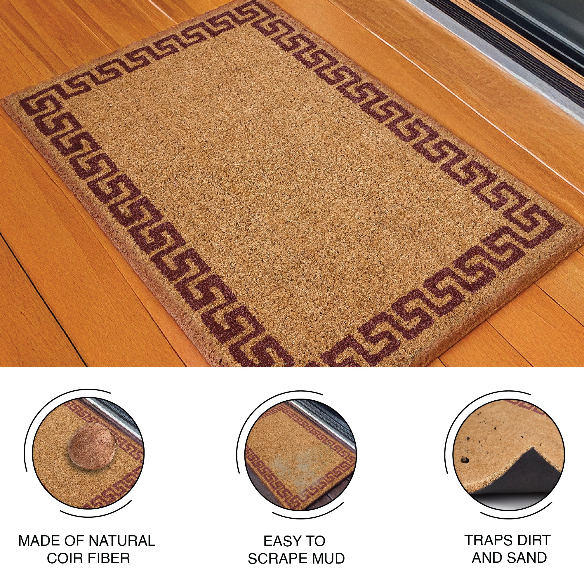 Coir Door Mats for Home Entrance Thick Anti-slip Welcome Doormat with PVC Back | Ideal for Indoor, Outdoor, Patio, Home and Office | Durable and Easy to Clean