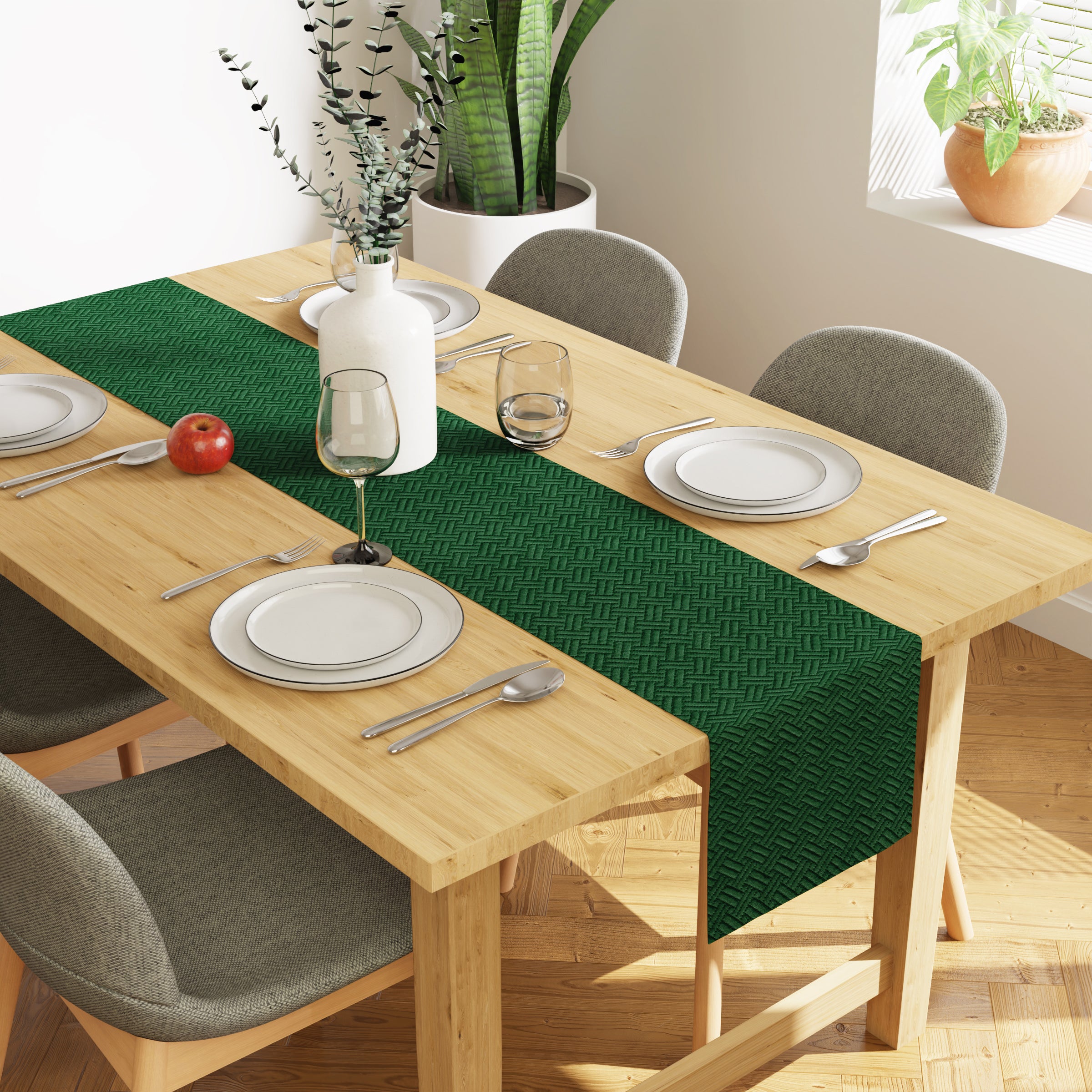 Quilted Velvet Forest Green Table Runner