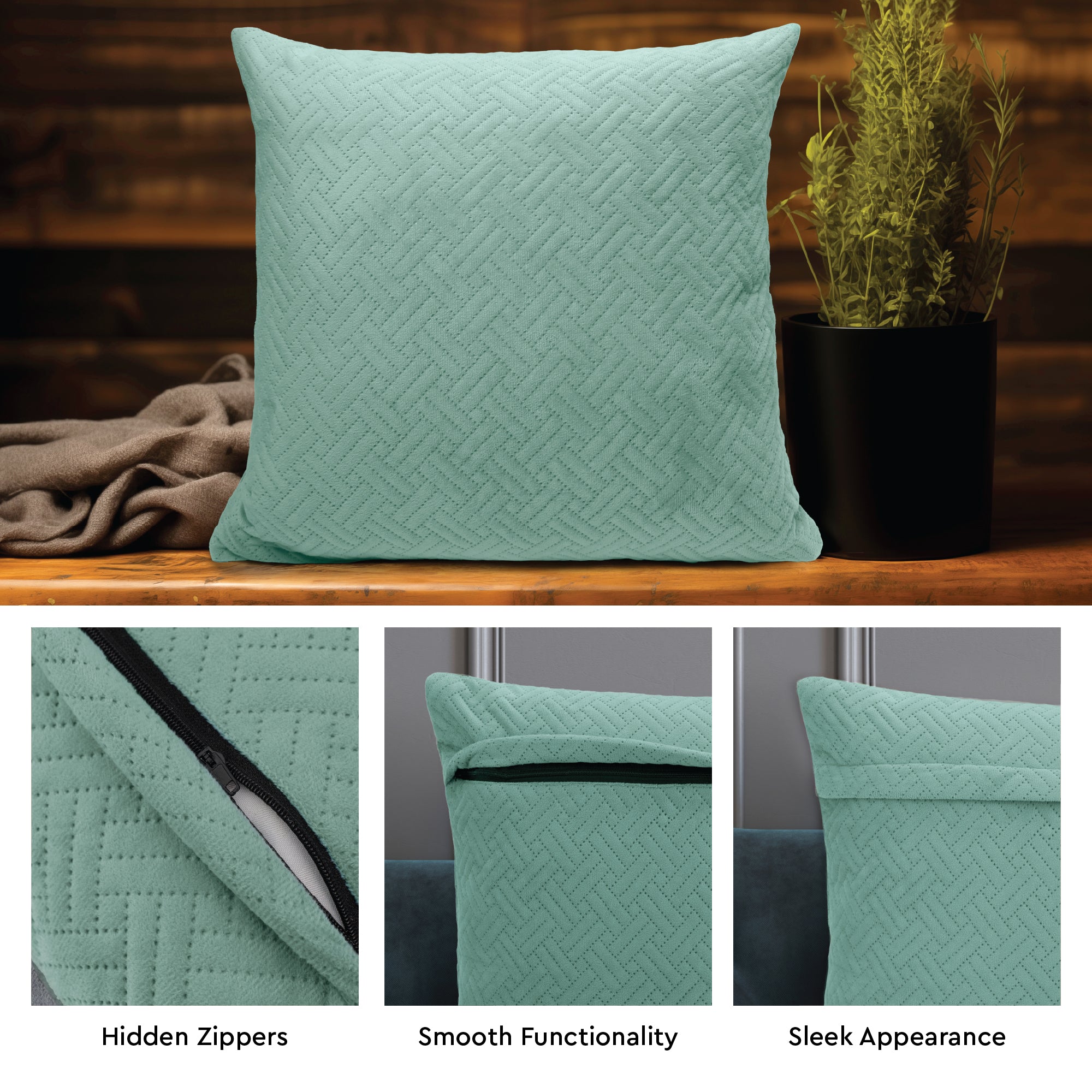 Quilted Velvet Teal Cushion Cover (Pack of 2)