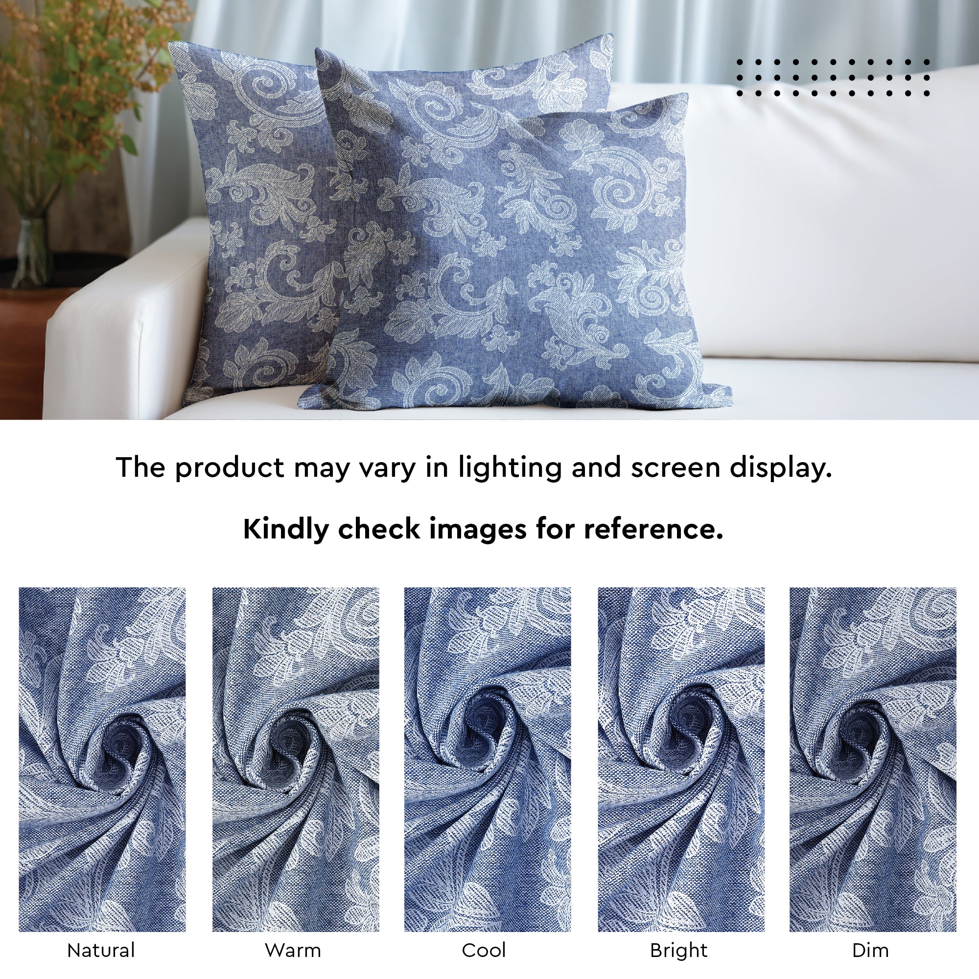 Chambray Cotton Floral Blue Cushion Cover (Pack of 2)