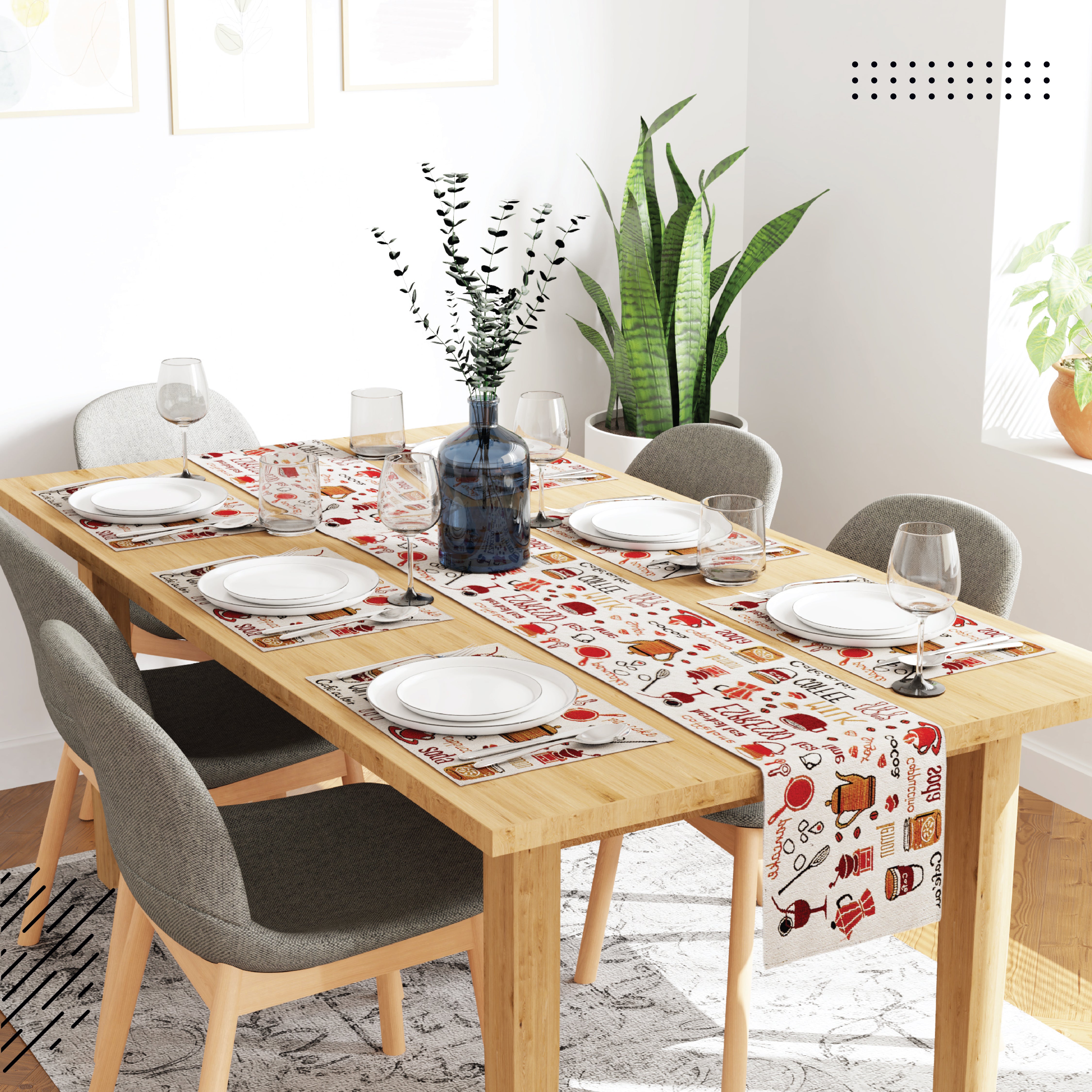 Cotton Espresso Table Runner+Placemat (Pack of 7)