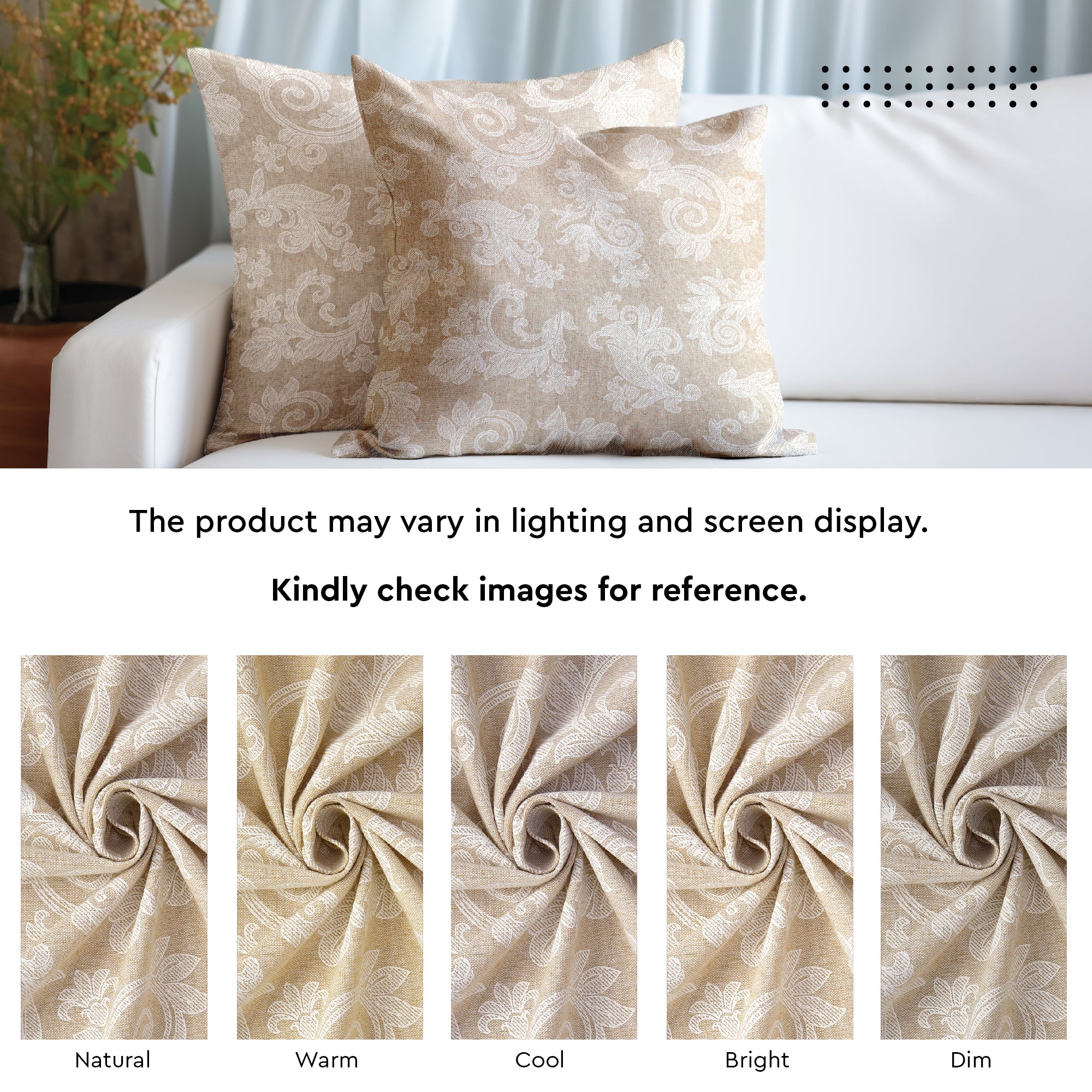 Chambray Cotton Floral Beige Cushion Cover (Pack of 2)