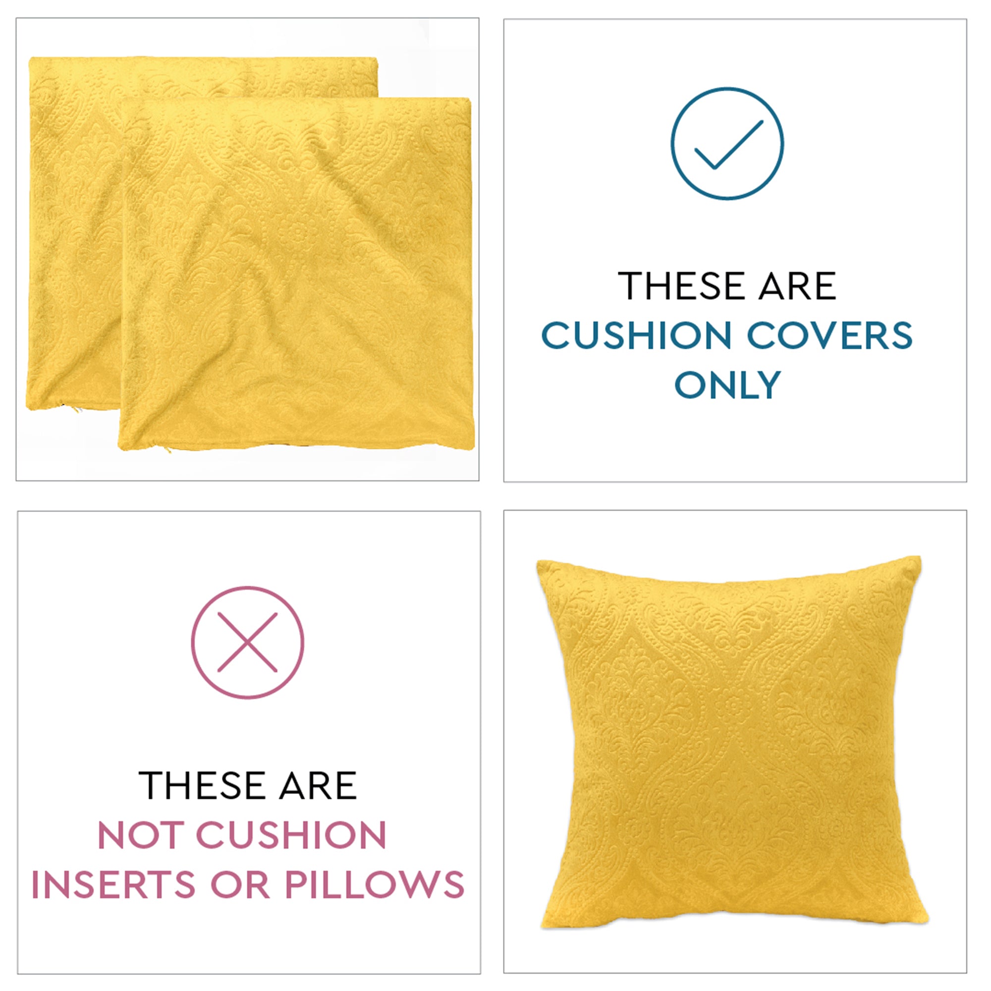 Embossed Velvet Lemon Yellow Cushion Cover (Pack of 2)