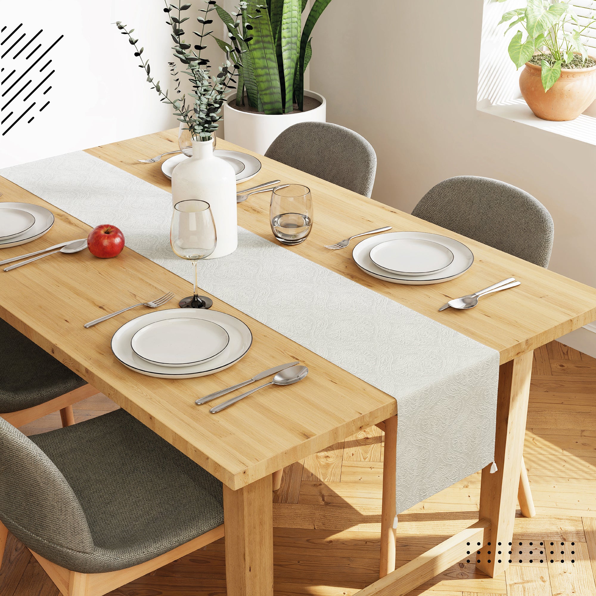 Embossed Velvet Cream Table Runner