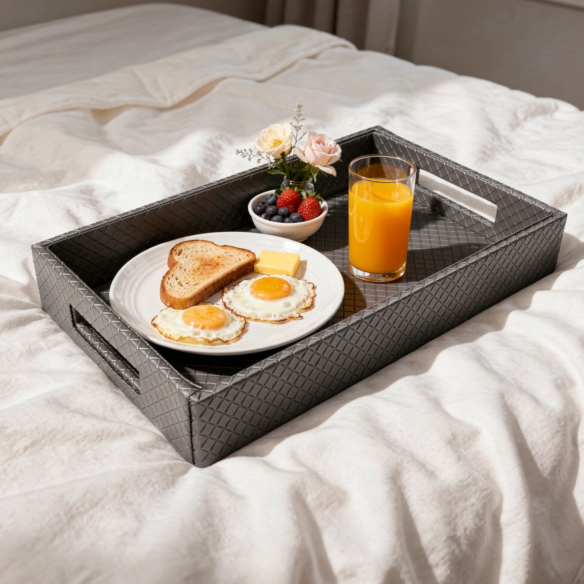 PU-Leather Grey Leather Serving Tray