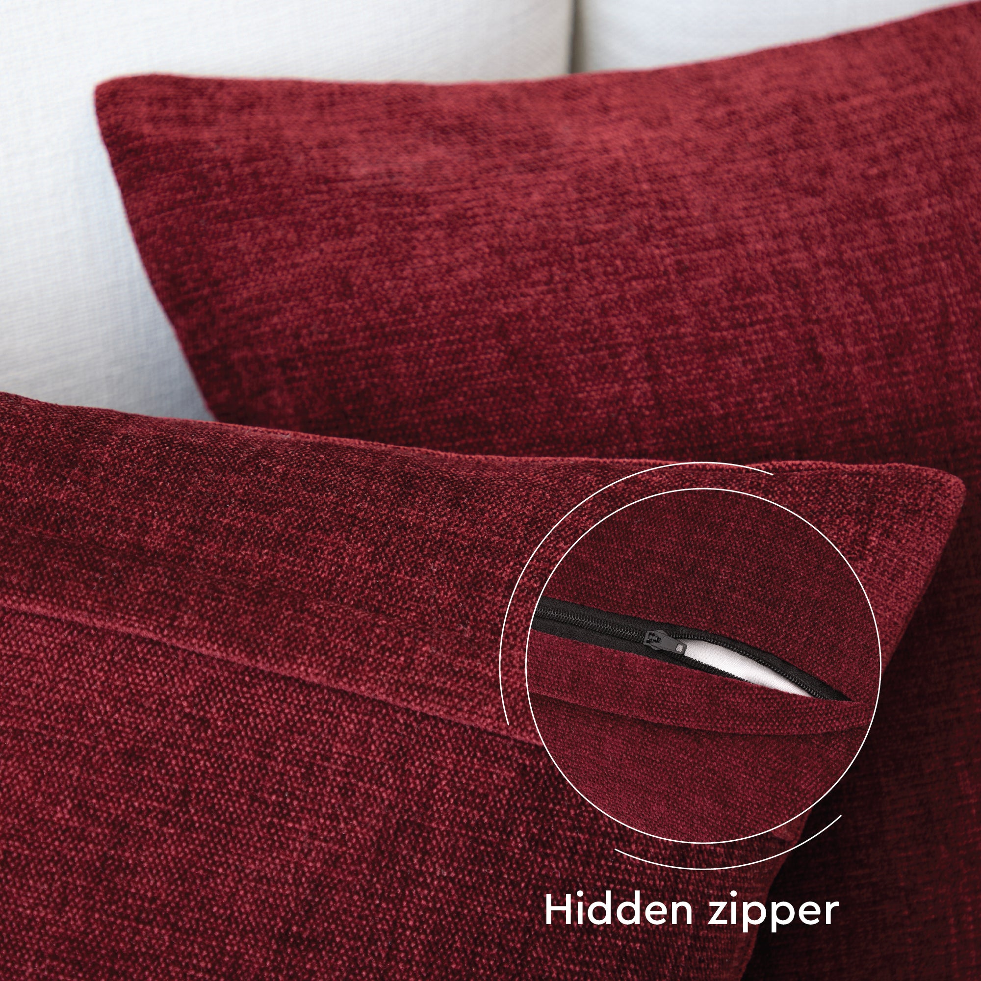 Chenille Maroon Cushion Cover (Pack of 2)