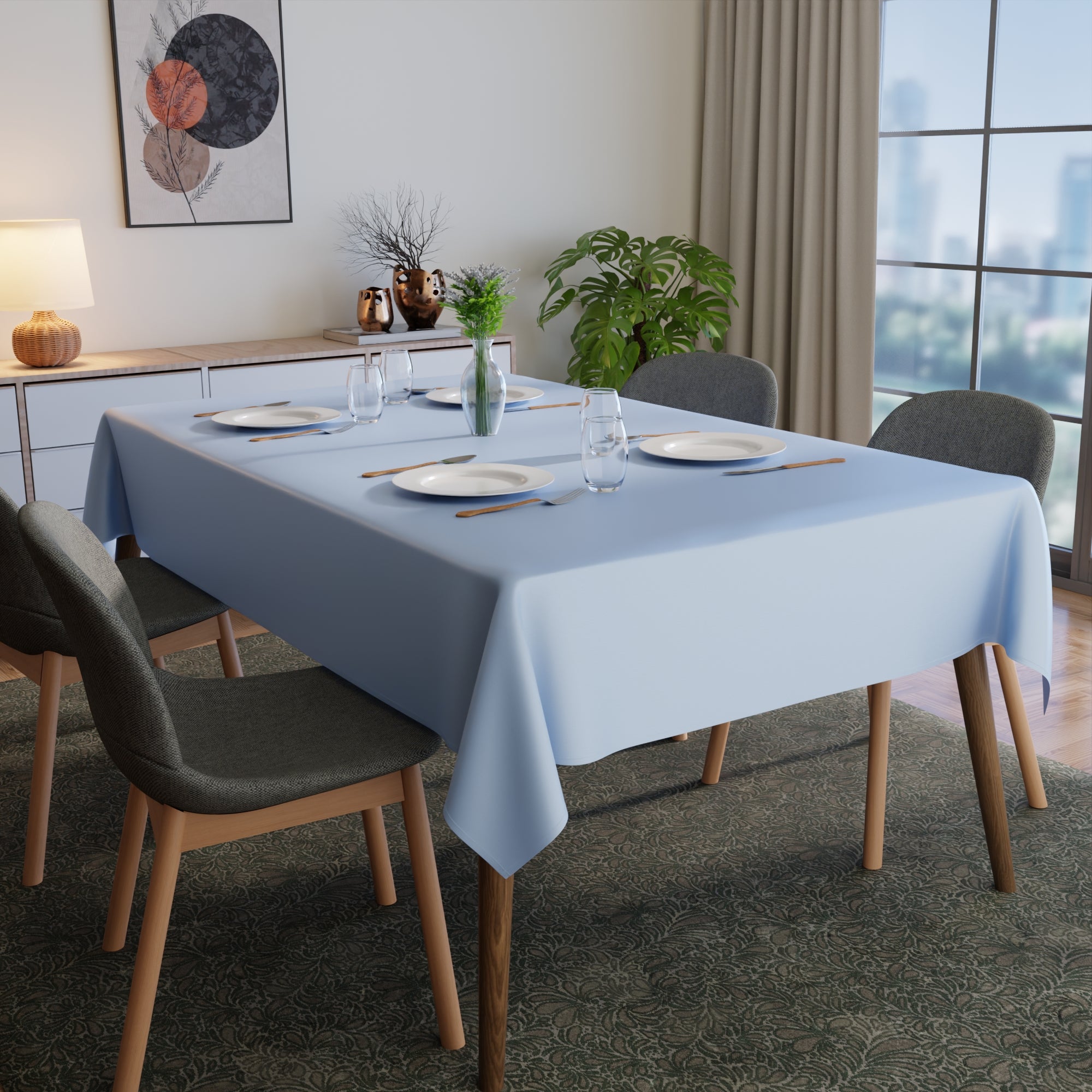Polyester Blue Table Cloth (Pack of 1)