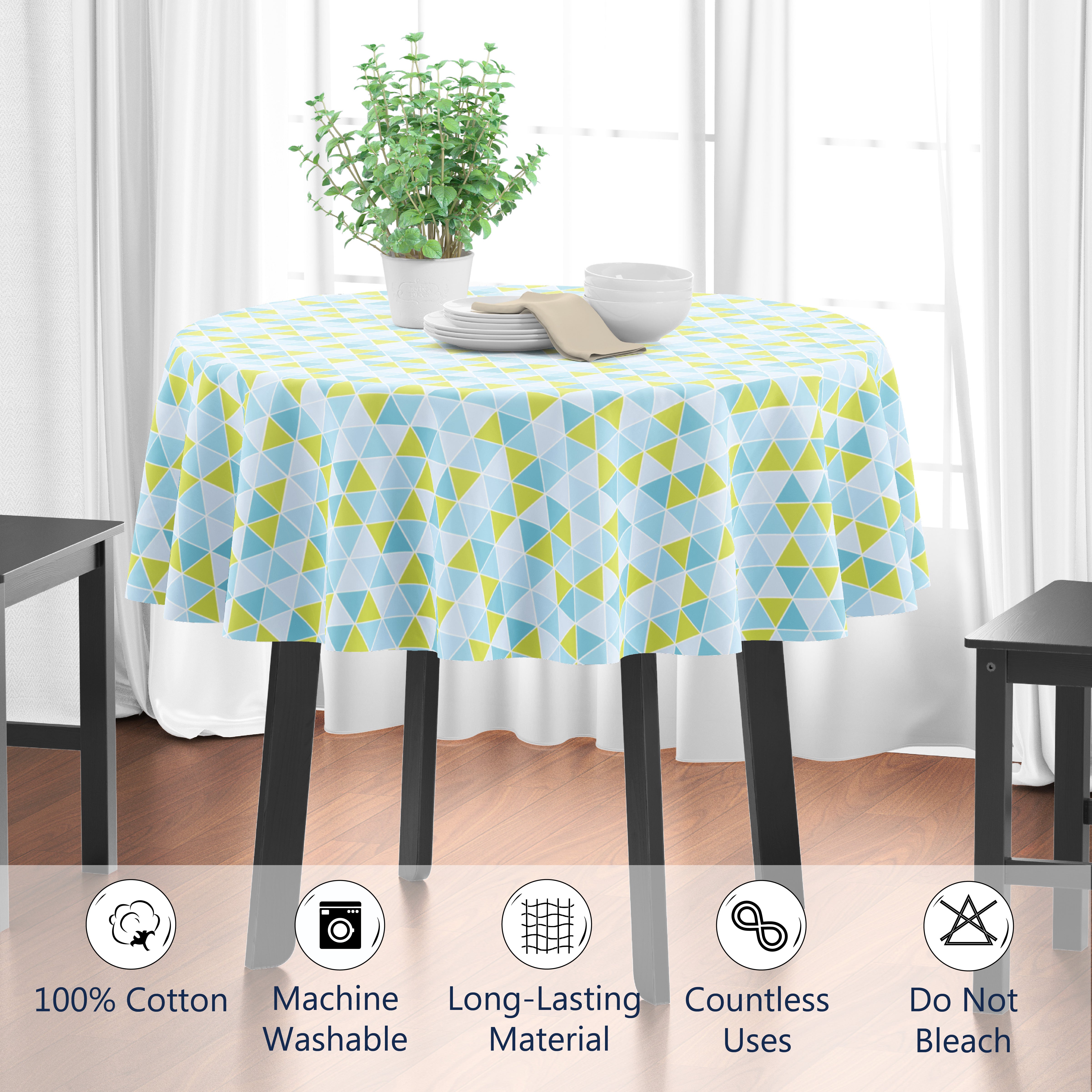 Cotton Triangles Aqua Table Cloth (Pack of 1)
