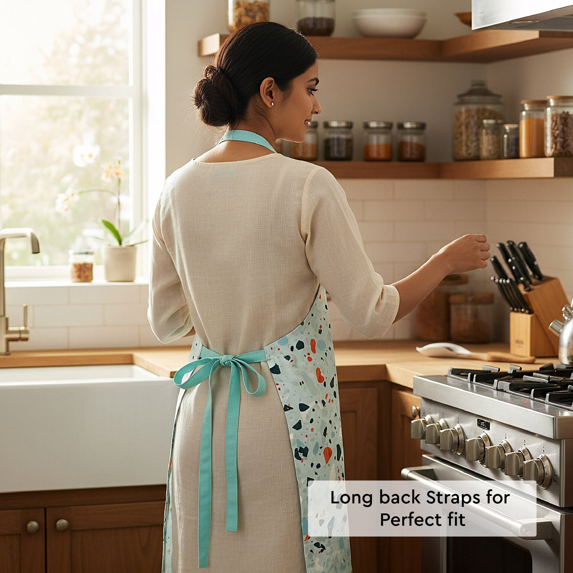 Printed Cotton Terrazzo Mint Apron (Pack of 1)