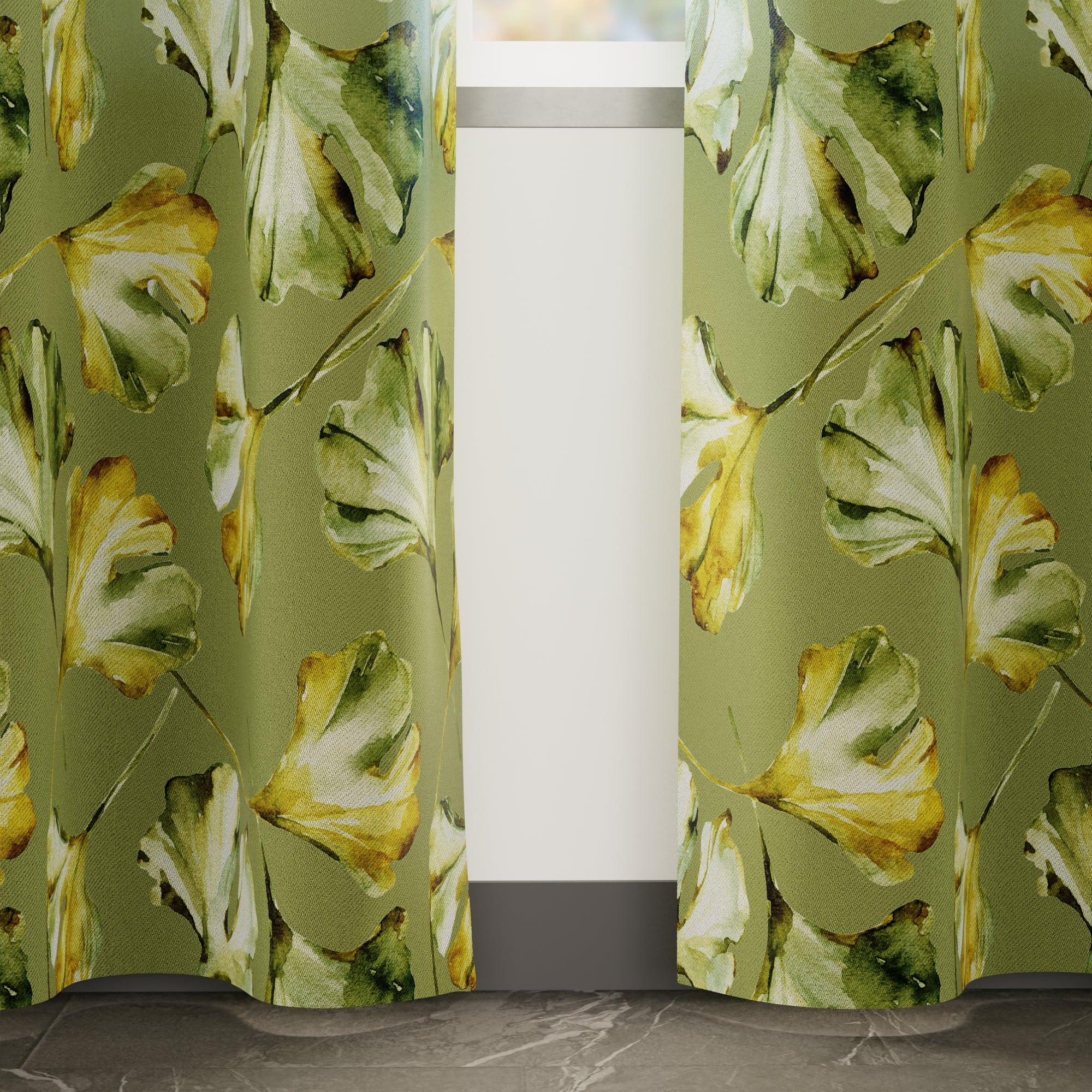 Blackout Polyester Gingko Green Curtain (Pack of 2)