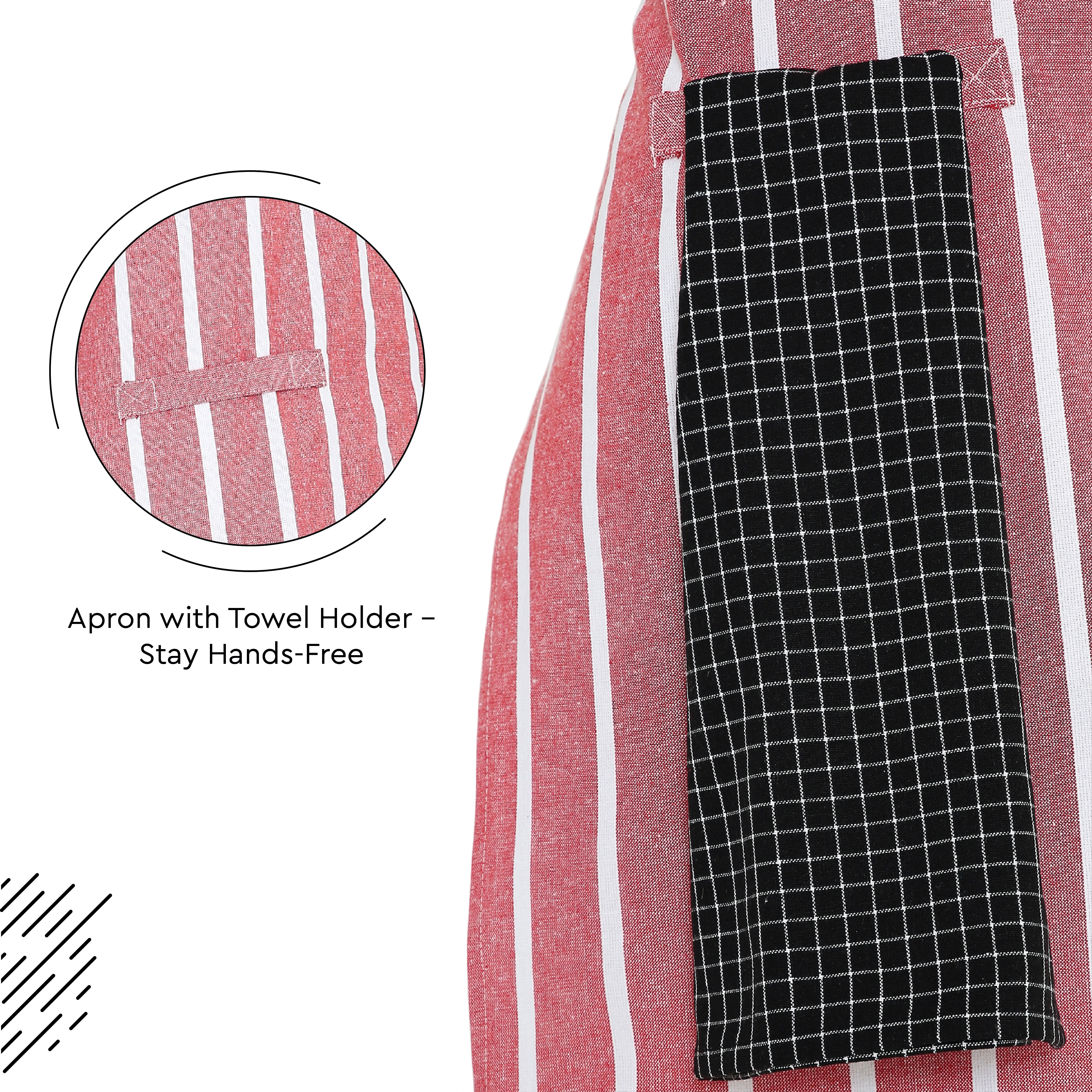 Cotton Roma Red Stripes Apron (Pack of 1)