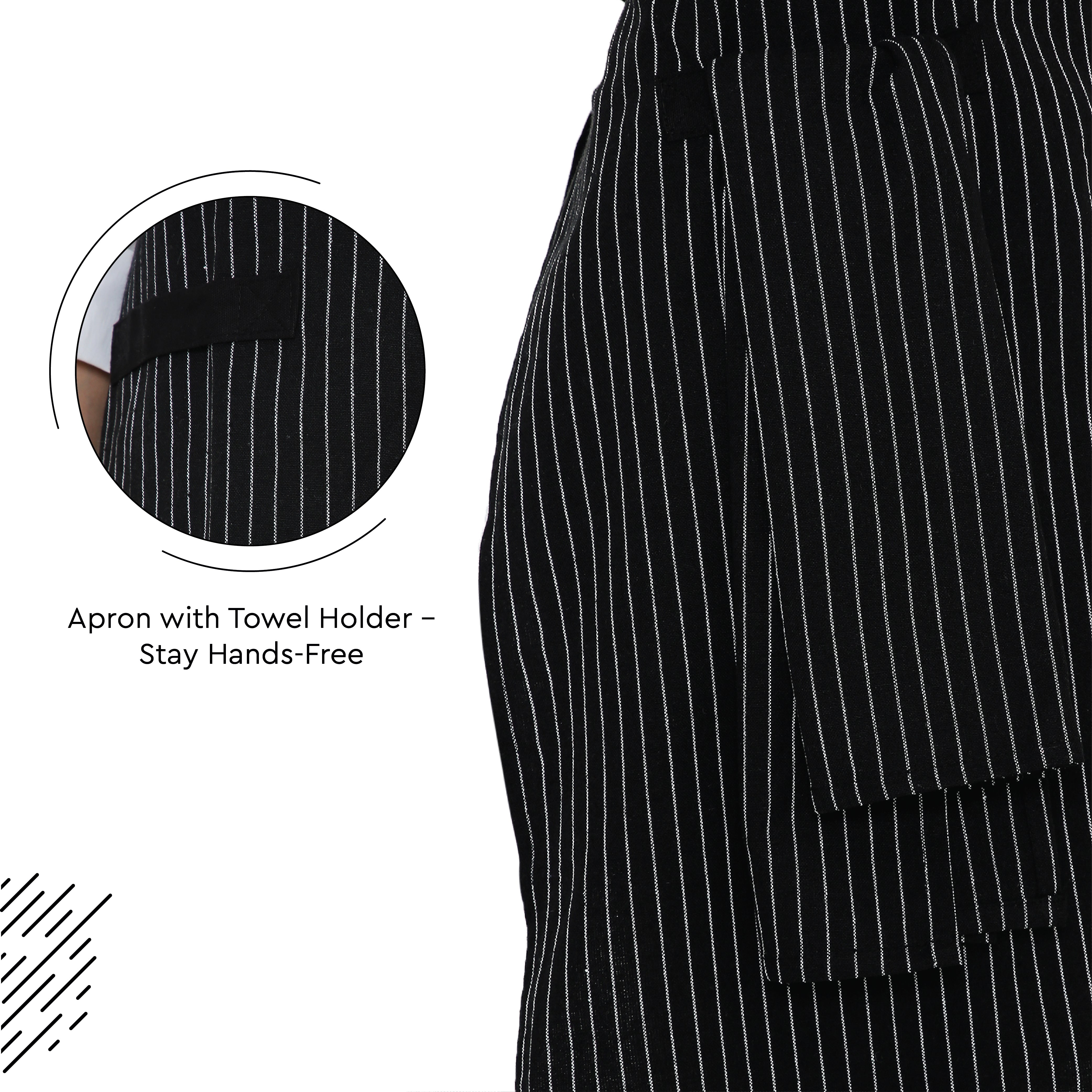 Cotton Butcher Stripes Black Apron (Pack of 1)