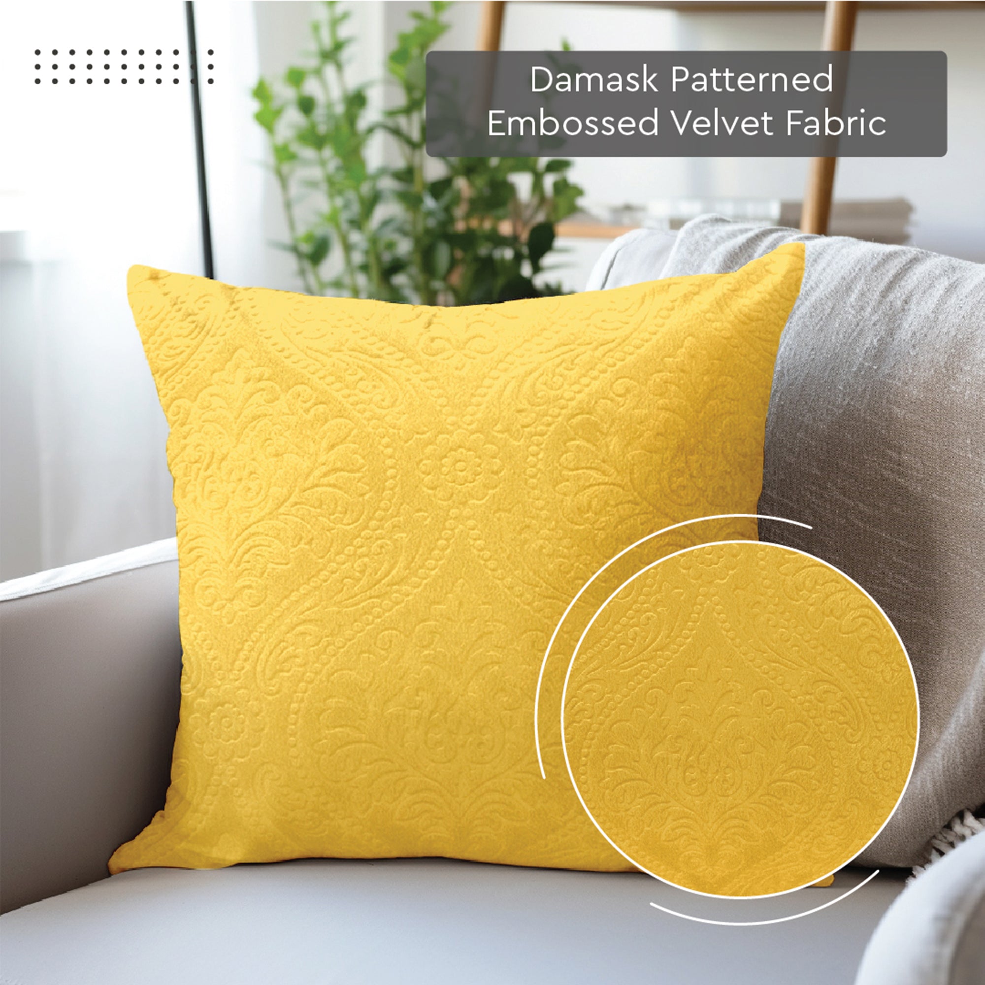 Embossed Velvet Lemon Yellow Cushion Cover (Pack of 2)