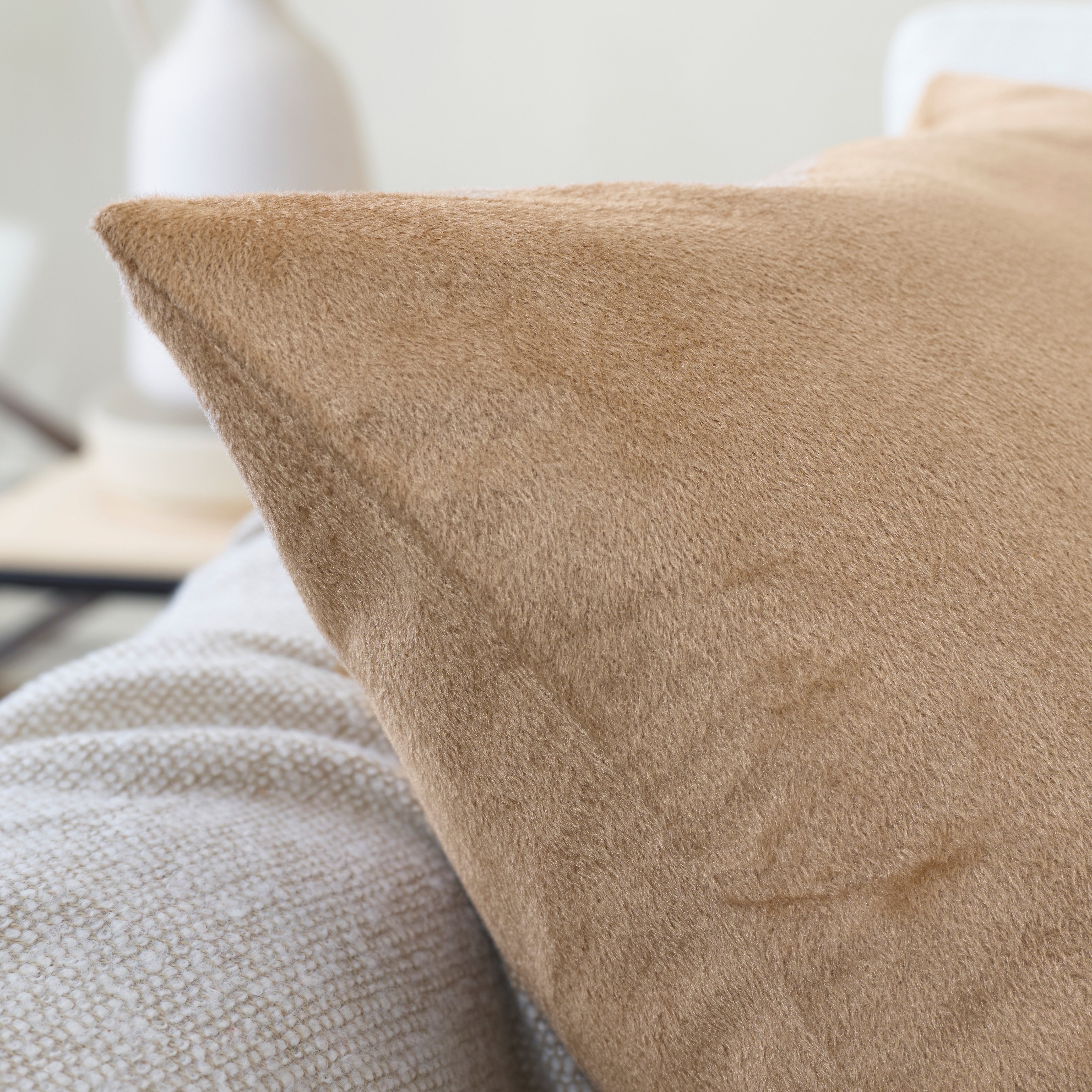 Velvet Beige Cushion Cover (Pack of 2)