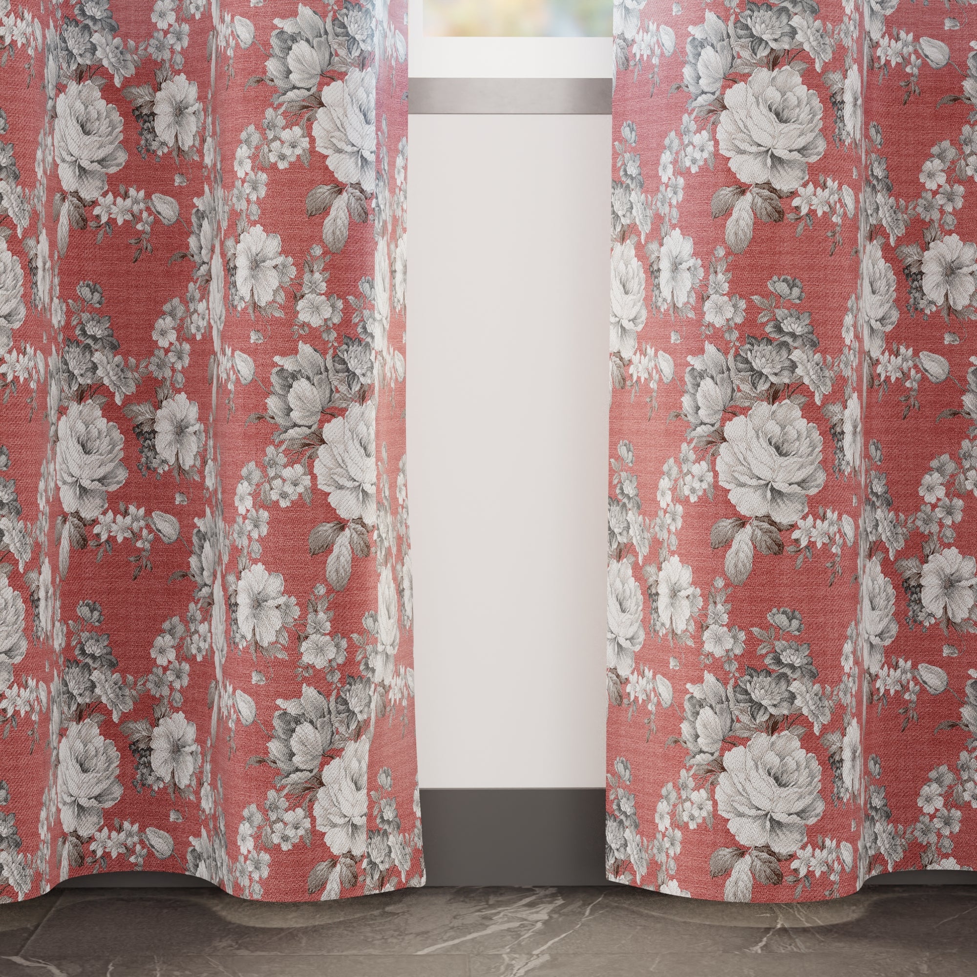 Blackout Polyester F4 English Rose Curtain (Pack of 2)