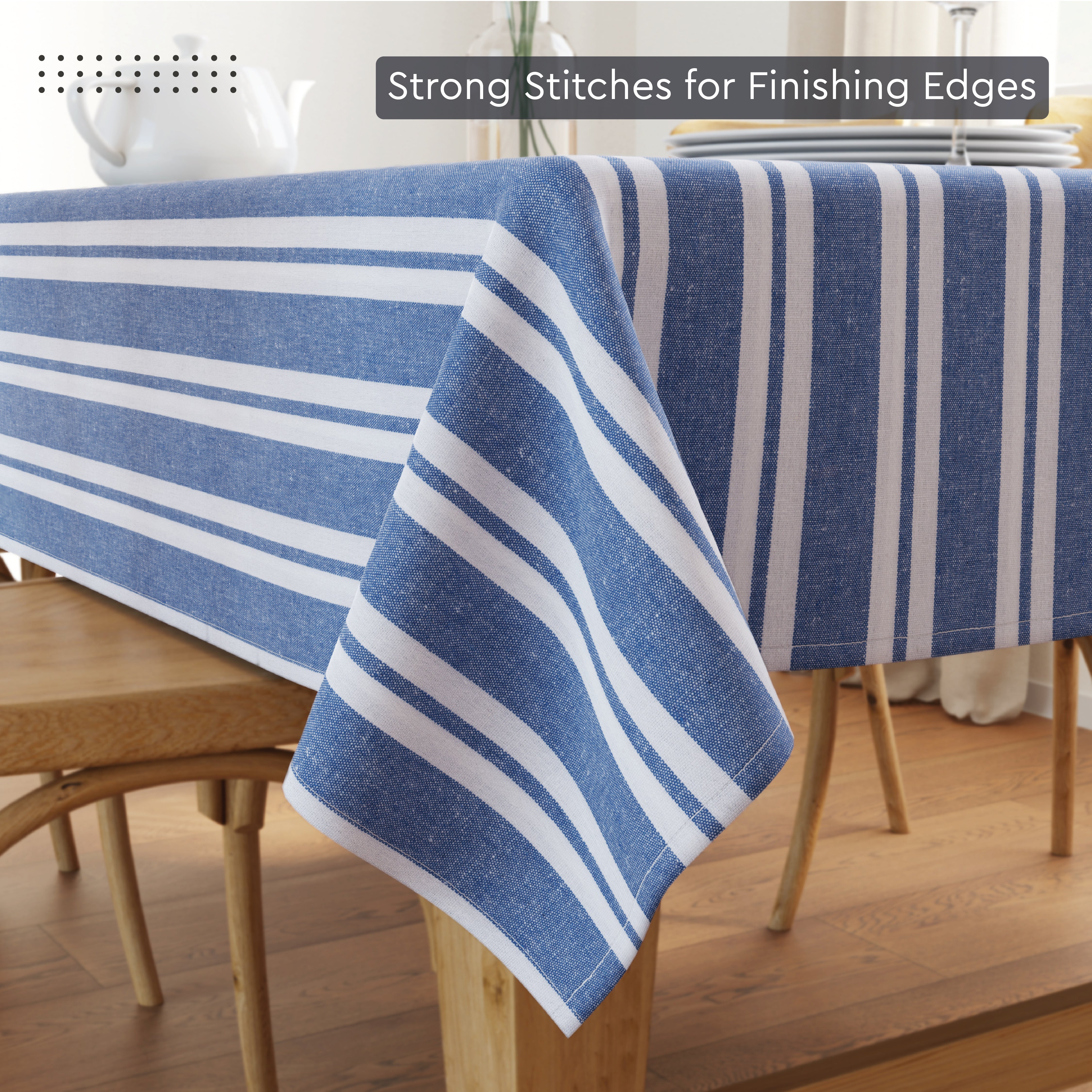Cotton Franca Blue Stripes Table Cloth (Pack of 1)
