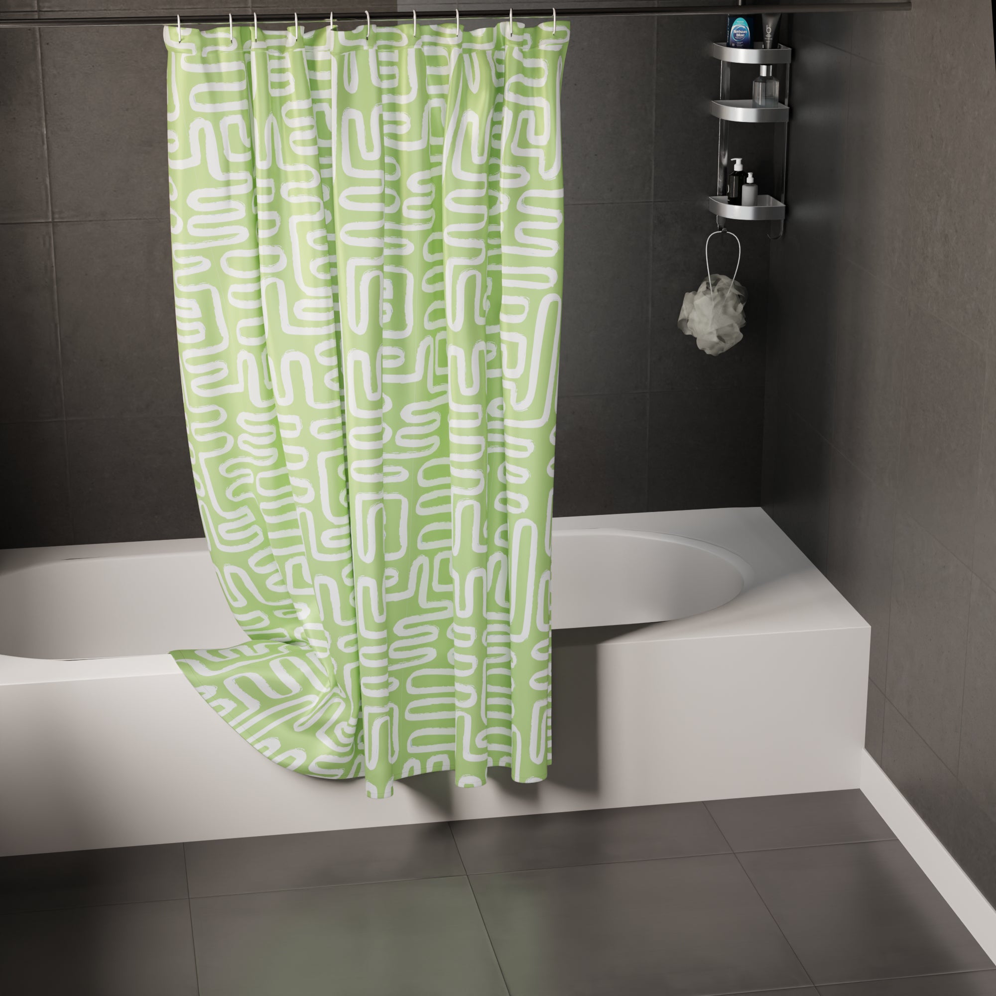 Polyester Boho Maze Sage Shower Curtain (Pack of 1)