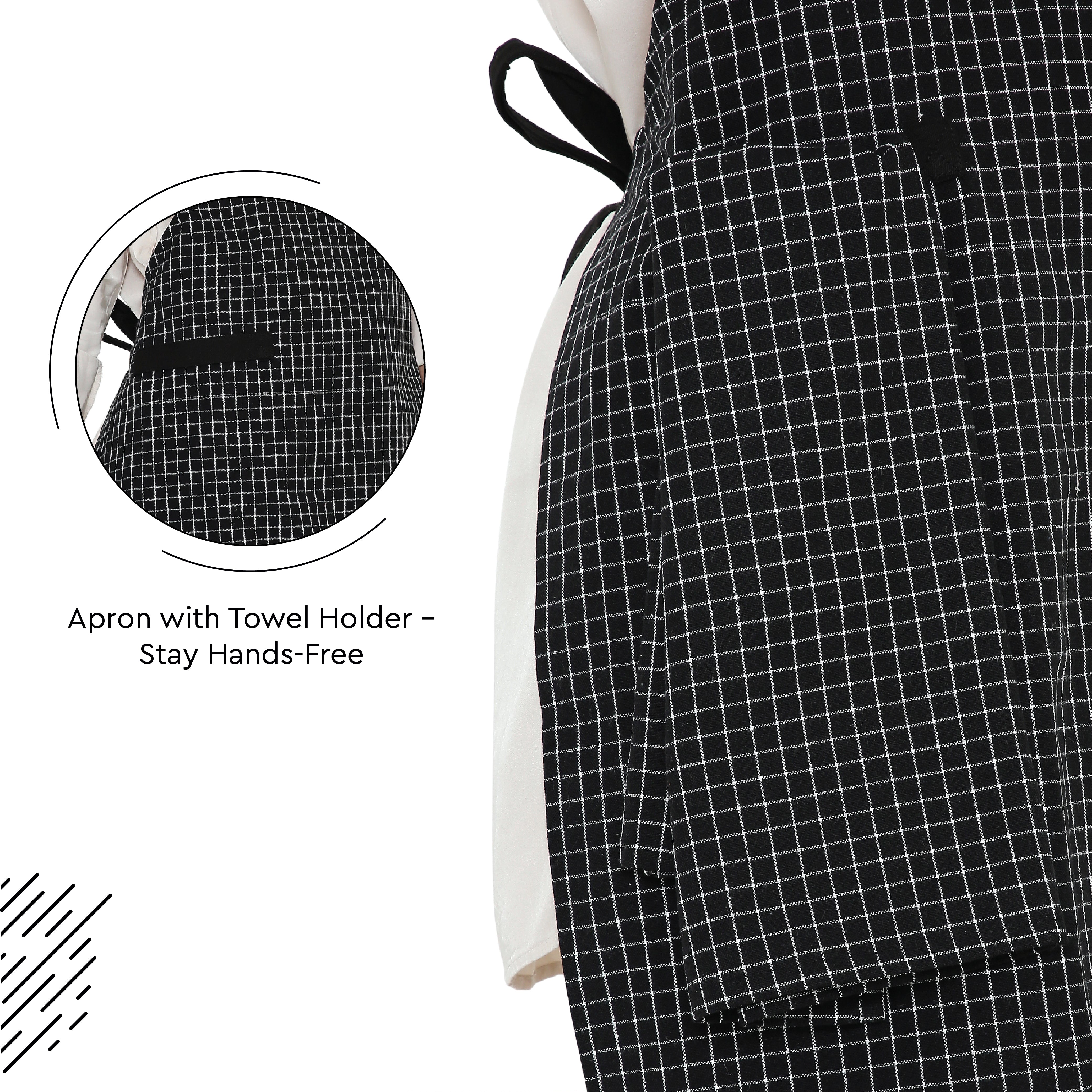 Cotton Butcher Checks Black Apron (Pack of 1)
