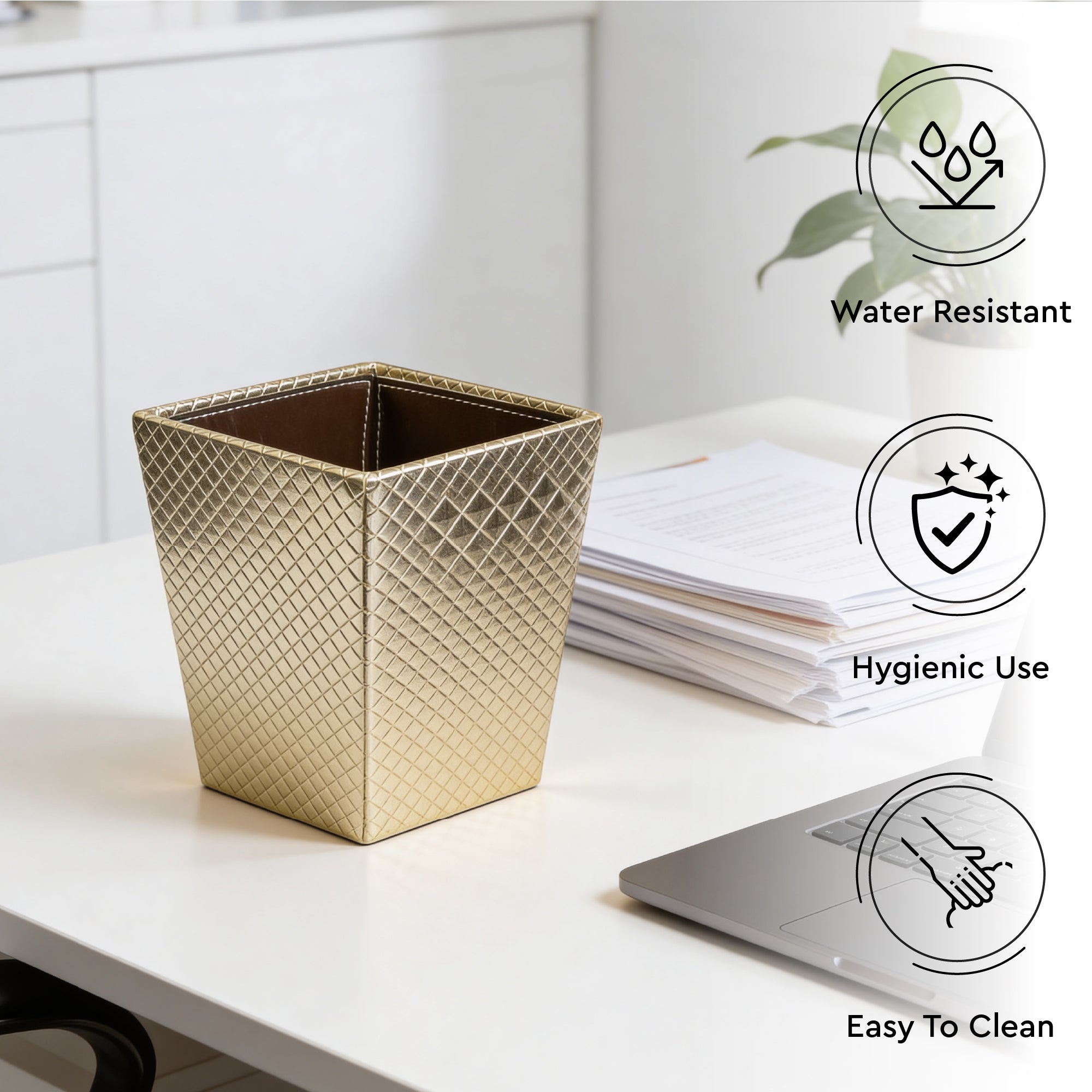 Faux Leather Light Gold Leather Dustbin