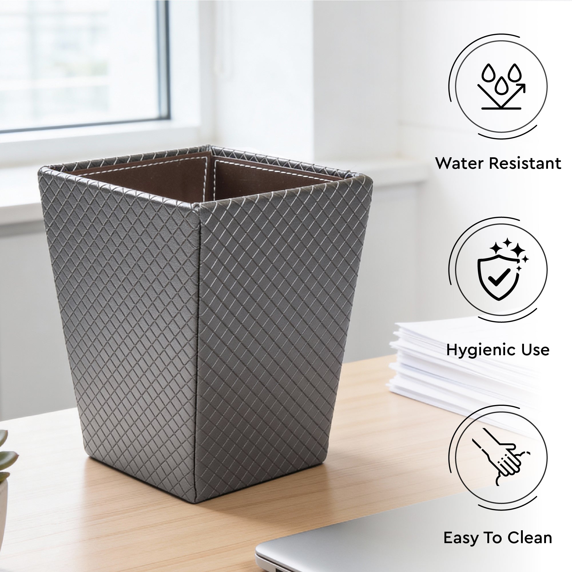 Faux Leather Grey Leather Dustbin