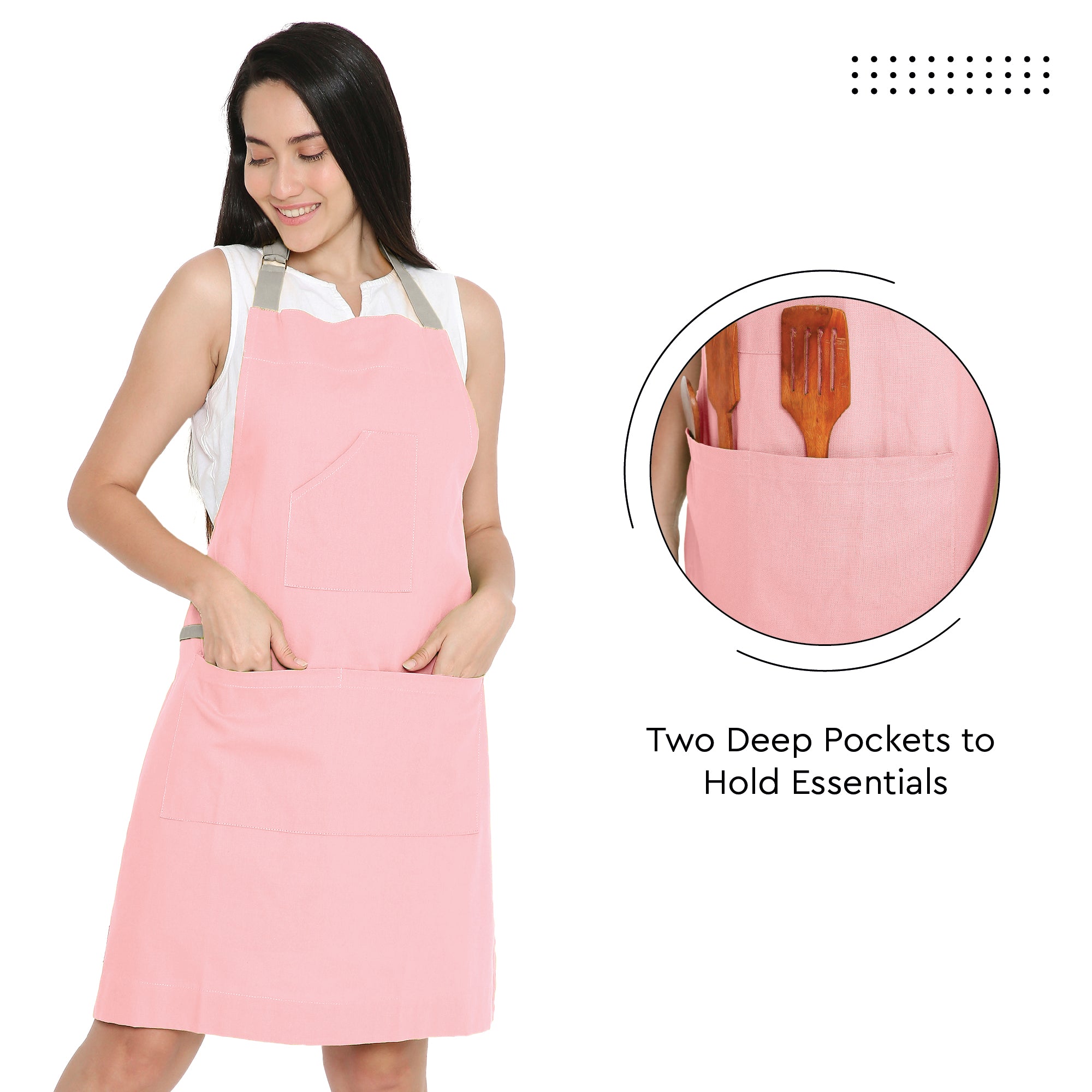 Yarn Dyed Cotton Light Pink & Light Grey Apron