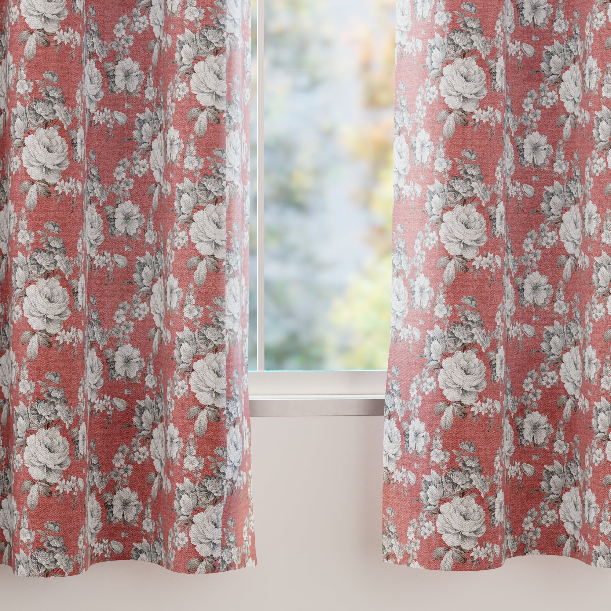 Blackout Polyester F4 English Rose Curtain (Pack of 2)