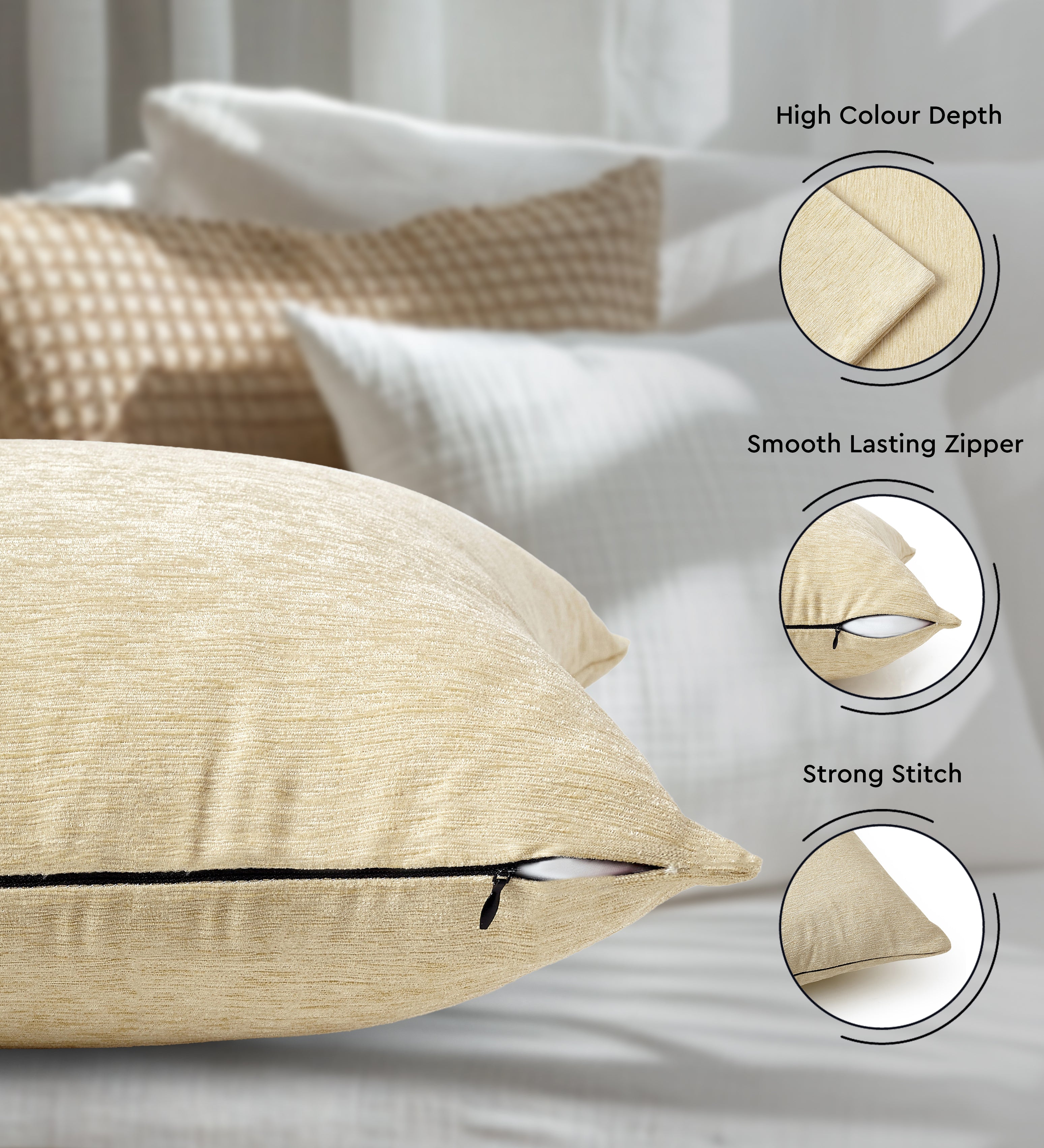 Chenille Cream Cushion Cover (Pack of 2)
