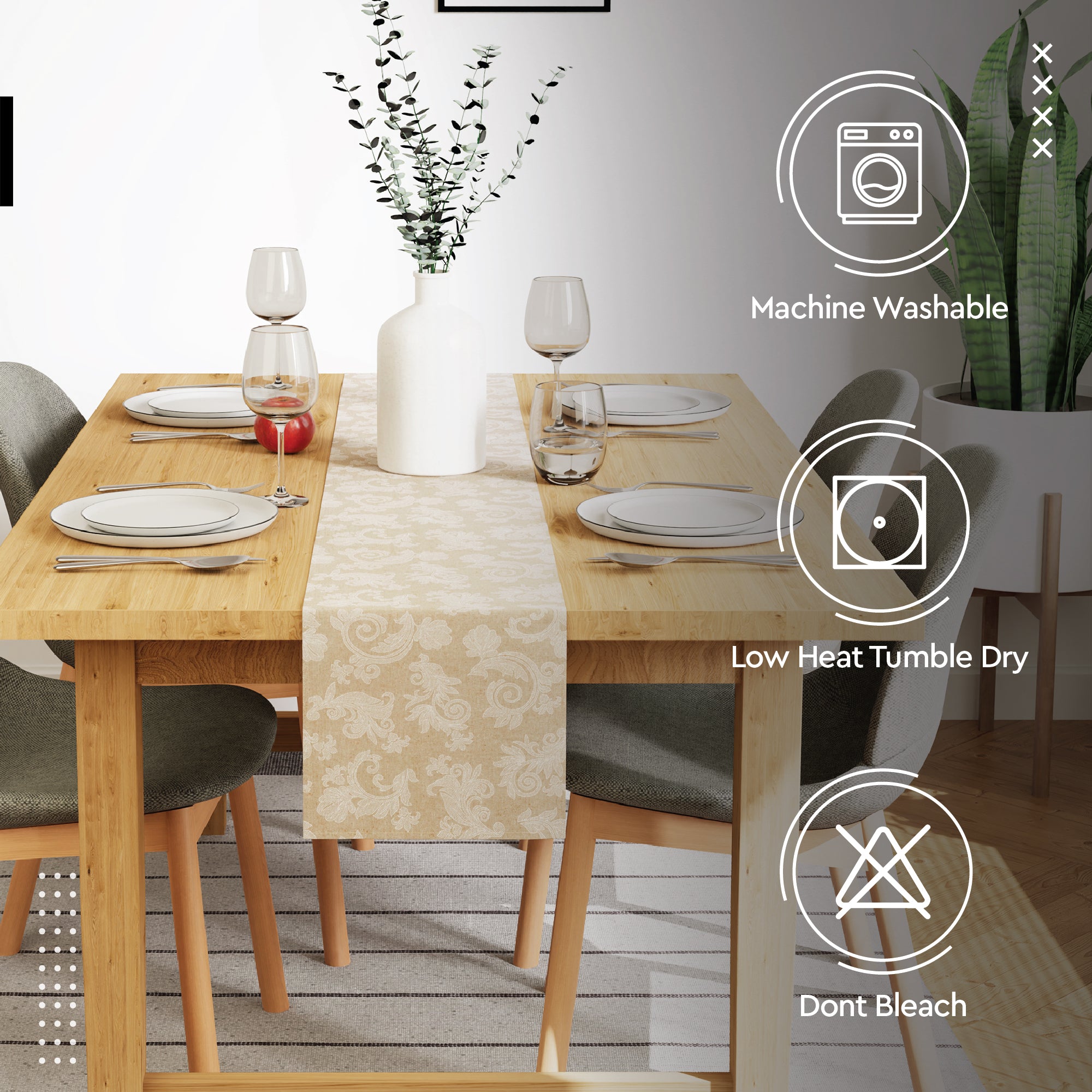 Cotton Beige Table Runner (Pack of 1)