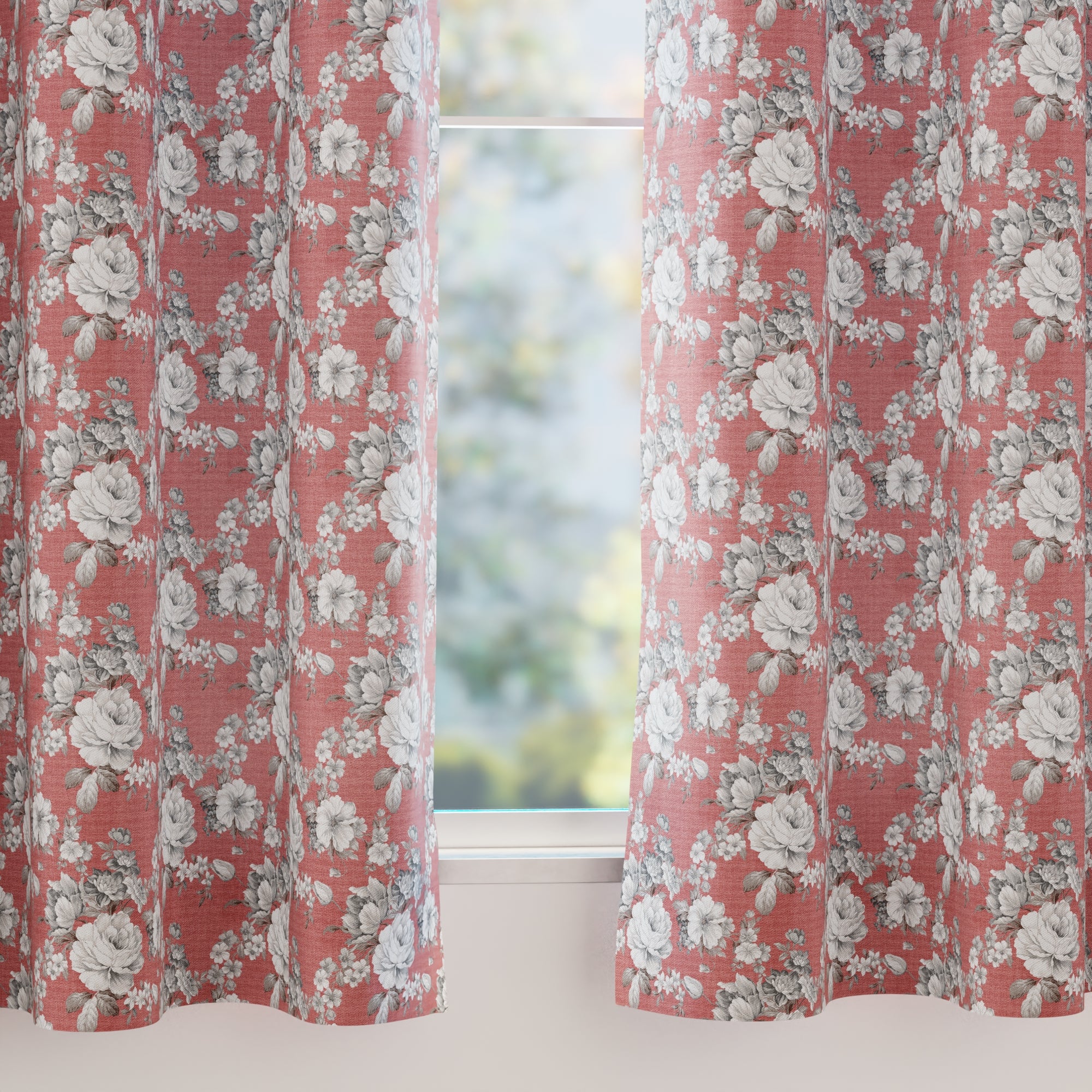 Blackout Polyester F4 English Rose Curtain (Pack of 2)