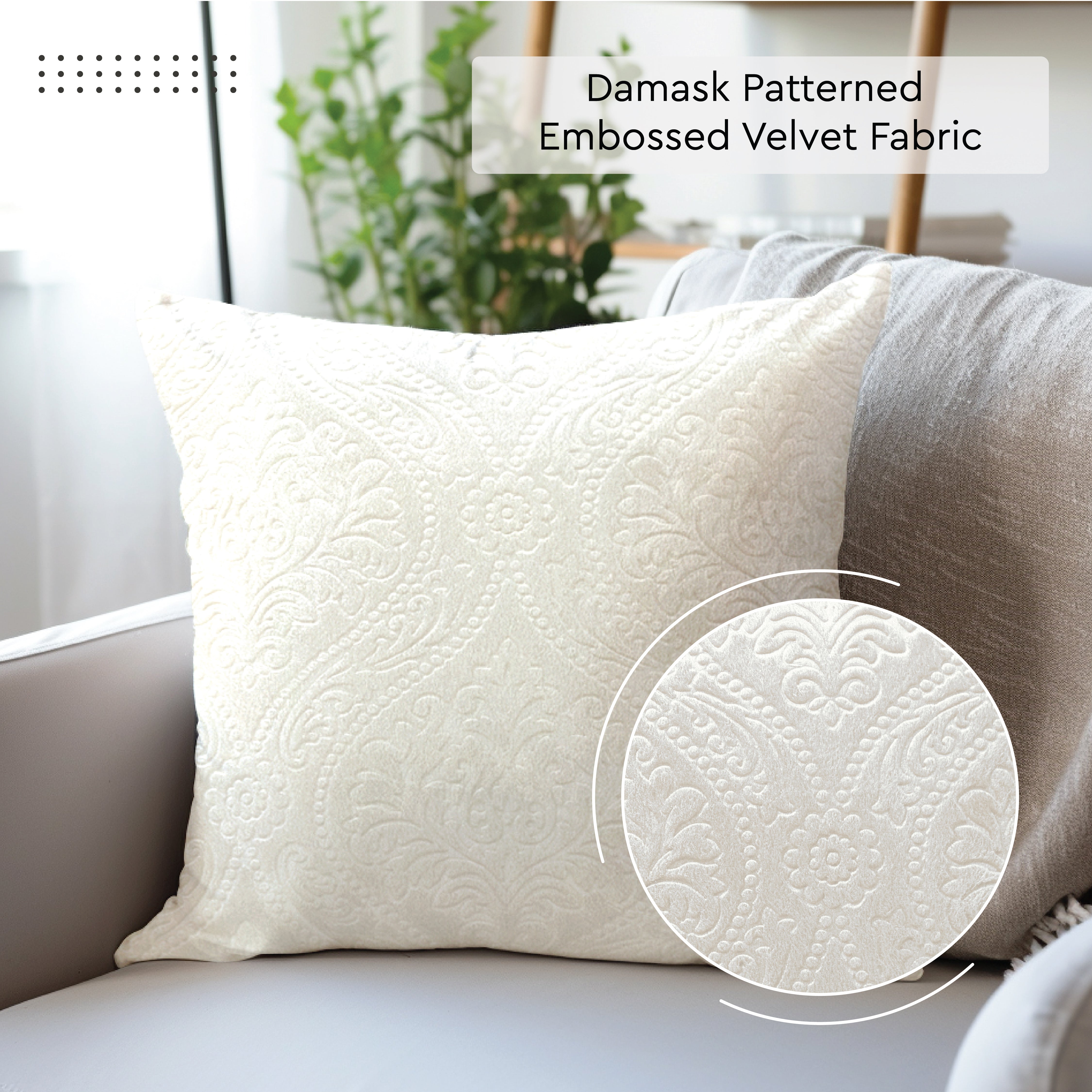 Embossed Velvet Cream Cushion Cover (Pack of 2)