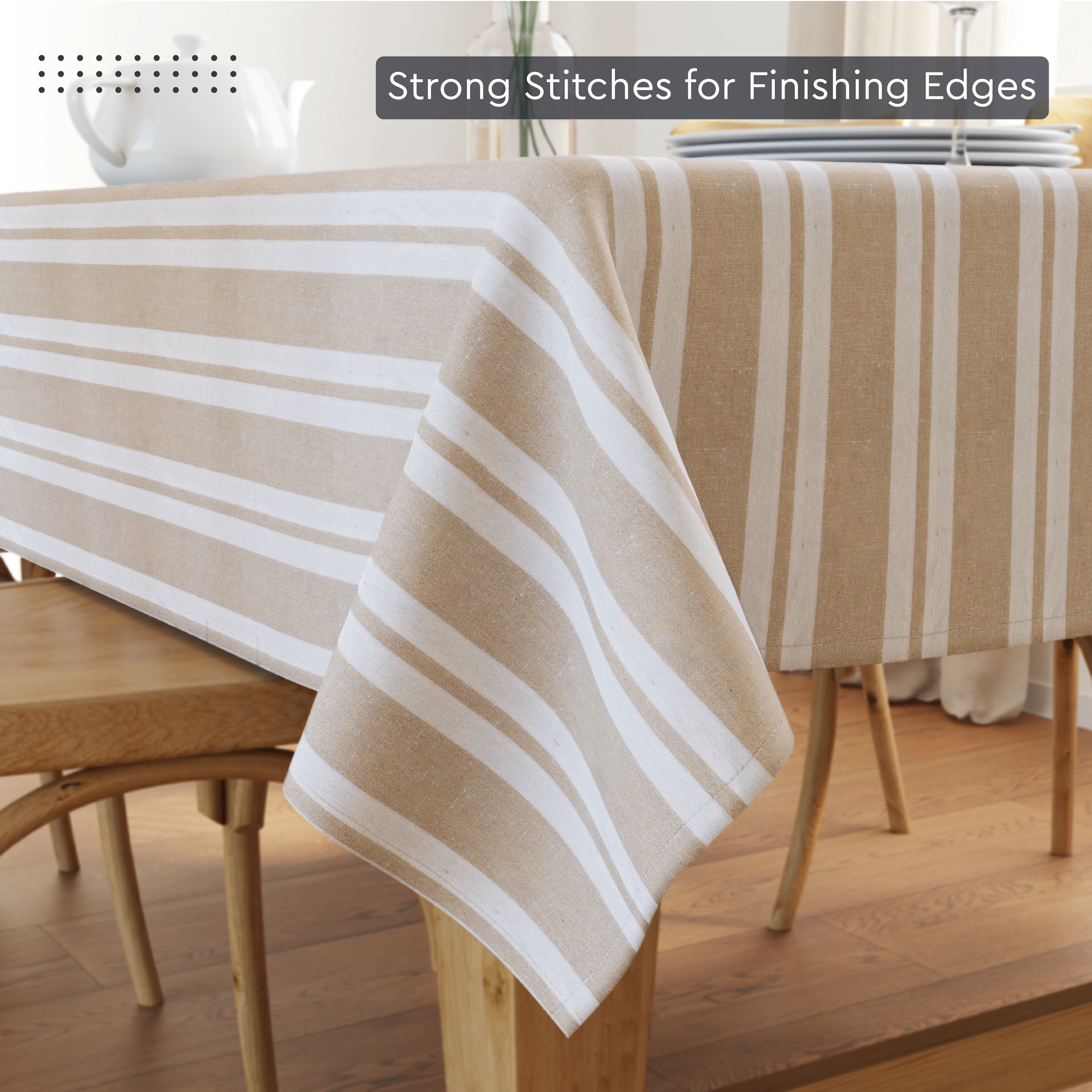 Cotton Franca Beige Stripes Table Cloth (Pack of 1)