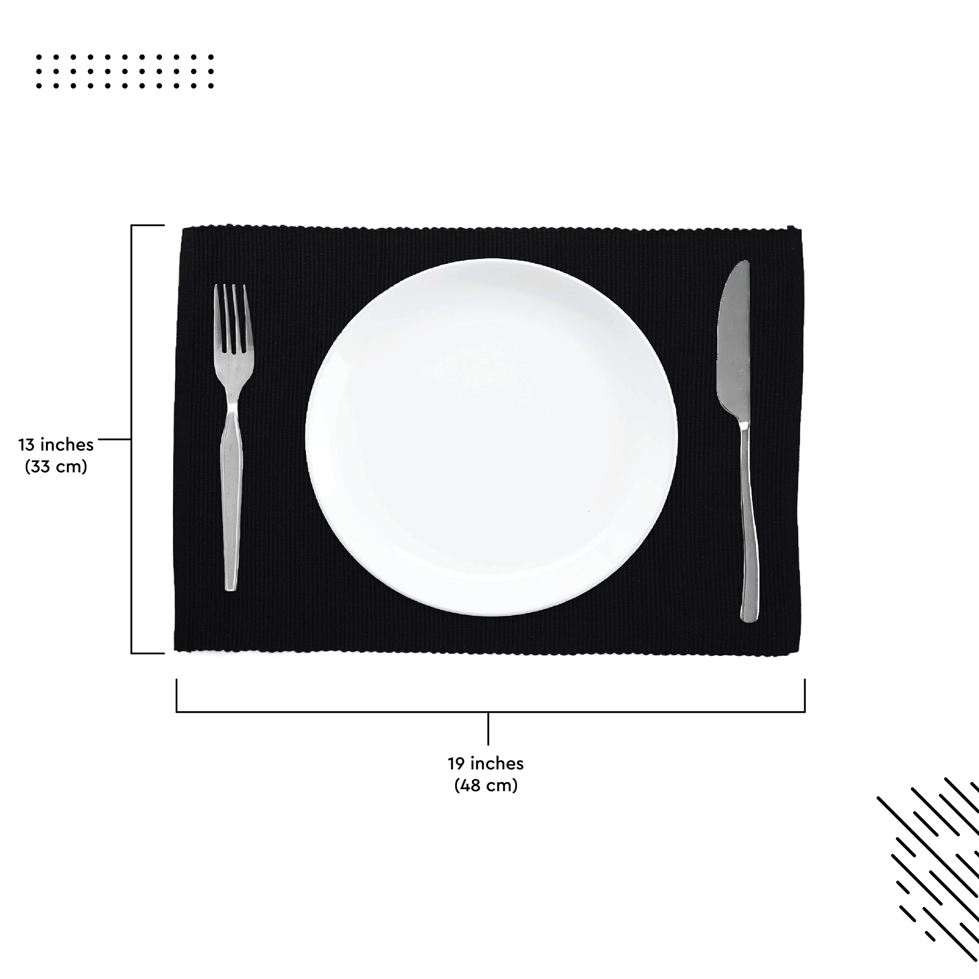 Cotton Solid Black Placemat (Pack of 6)
