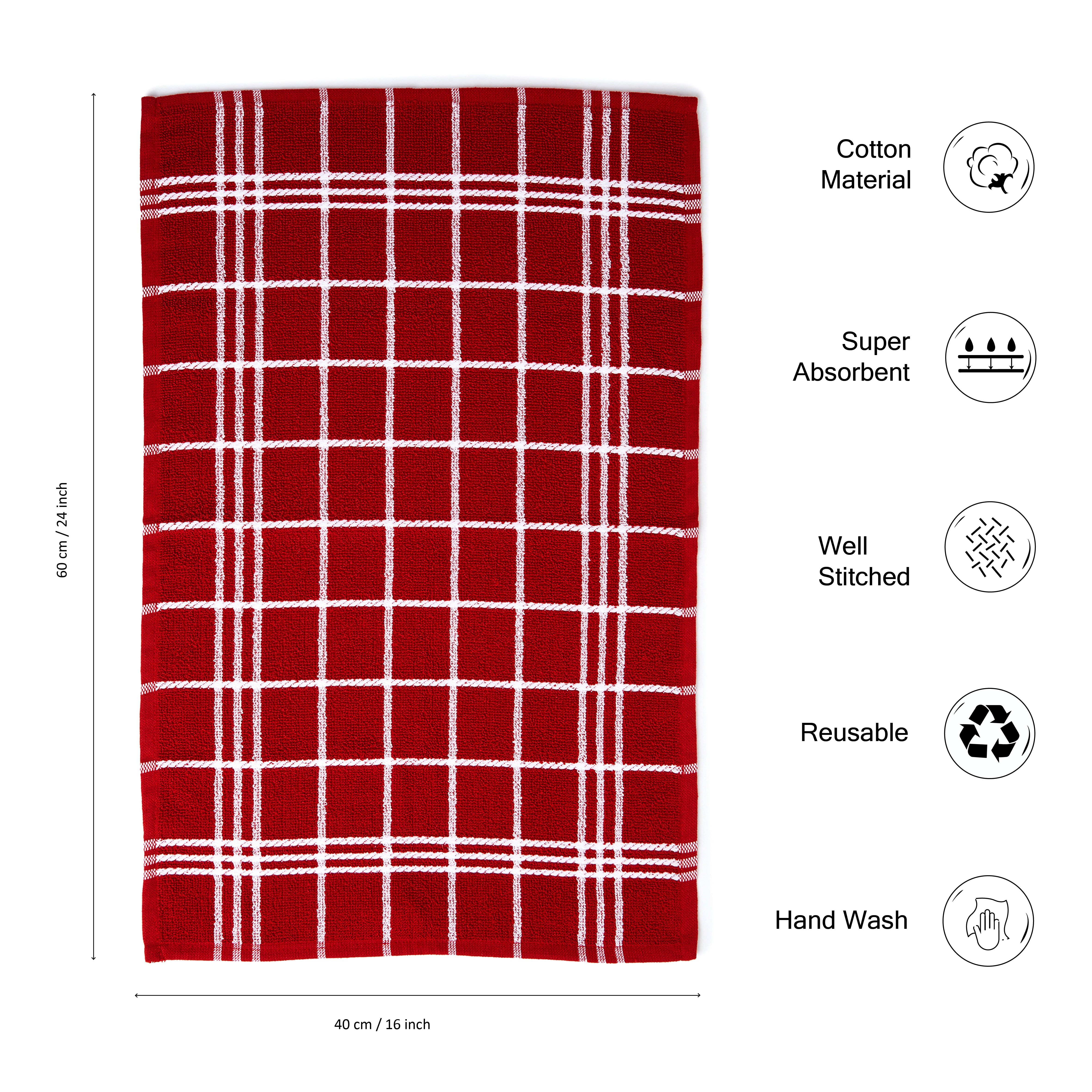 Cotton Red Terry Kitchen Towel (Pack of 4)