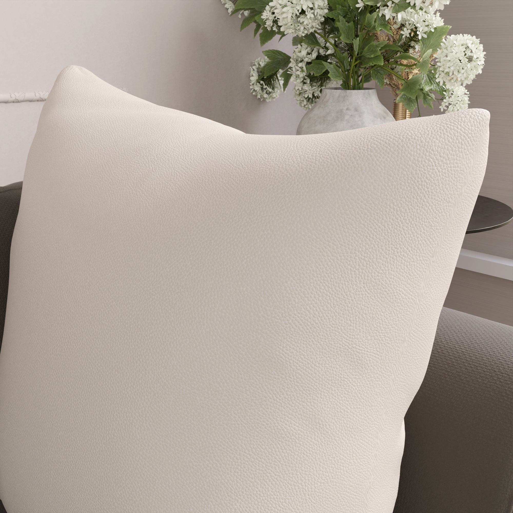PVC Leather Cream Cushion Cover (Pack of 2)