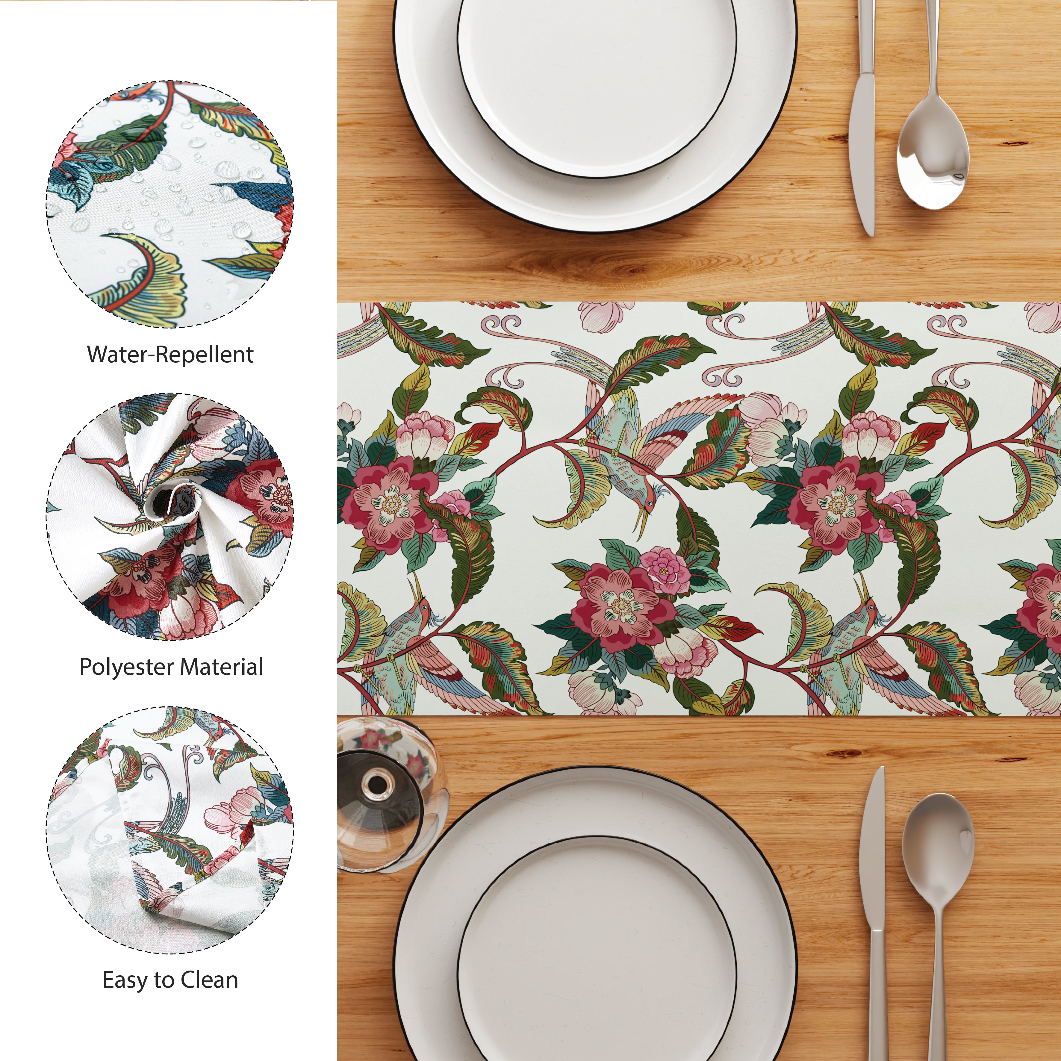 Water Repellent Polyester Chintz Red Table Runner
