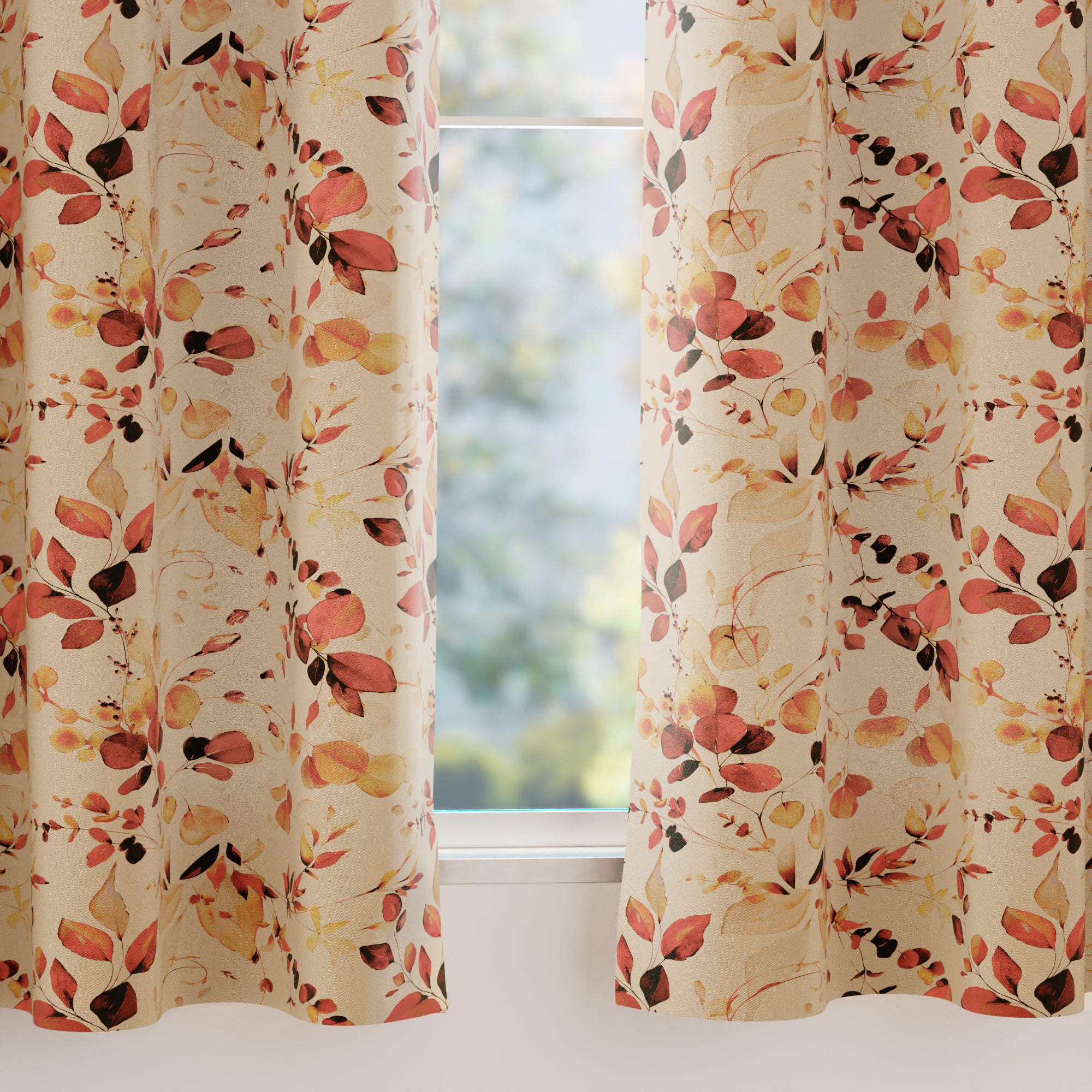 Blackout Polyester L1 Orange Curtain (Pack of 2)