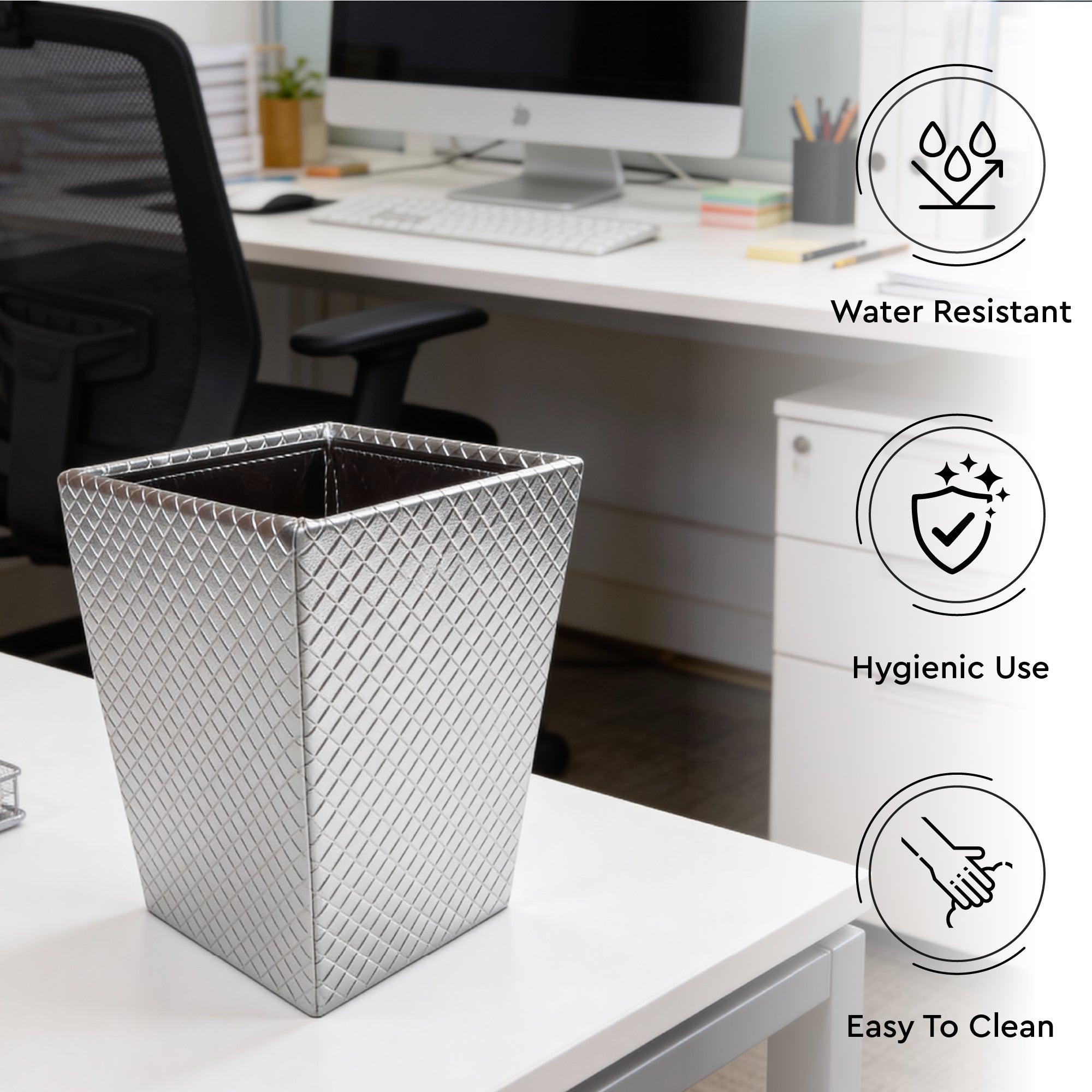 PU-Leather Silver Leather Dustbin