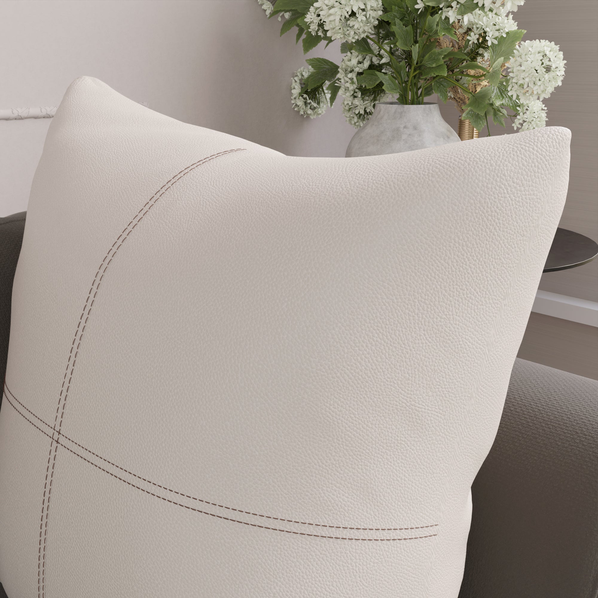 PVC Leather Cream Stitch Cushion Cover (Pack of 2)