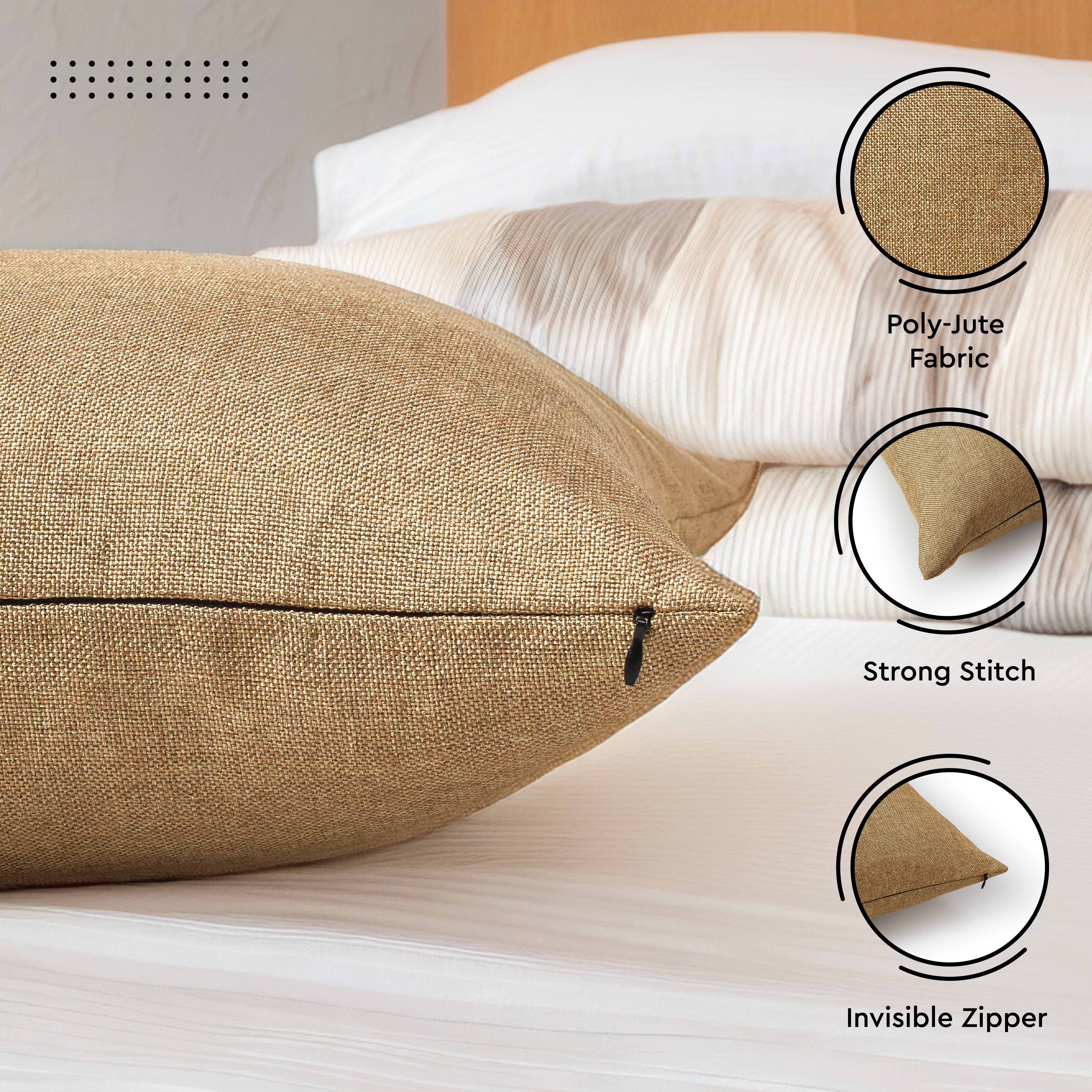 Jute Cherry Golden Cushion Cover (Pack of 2)