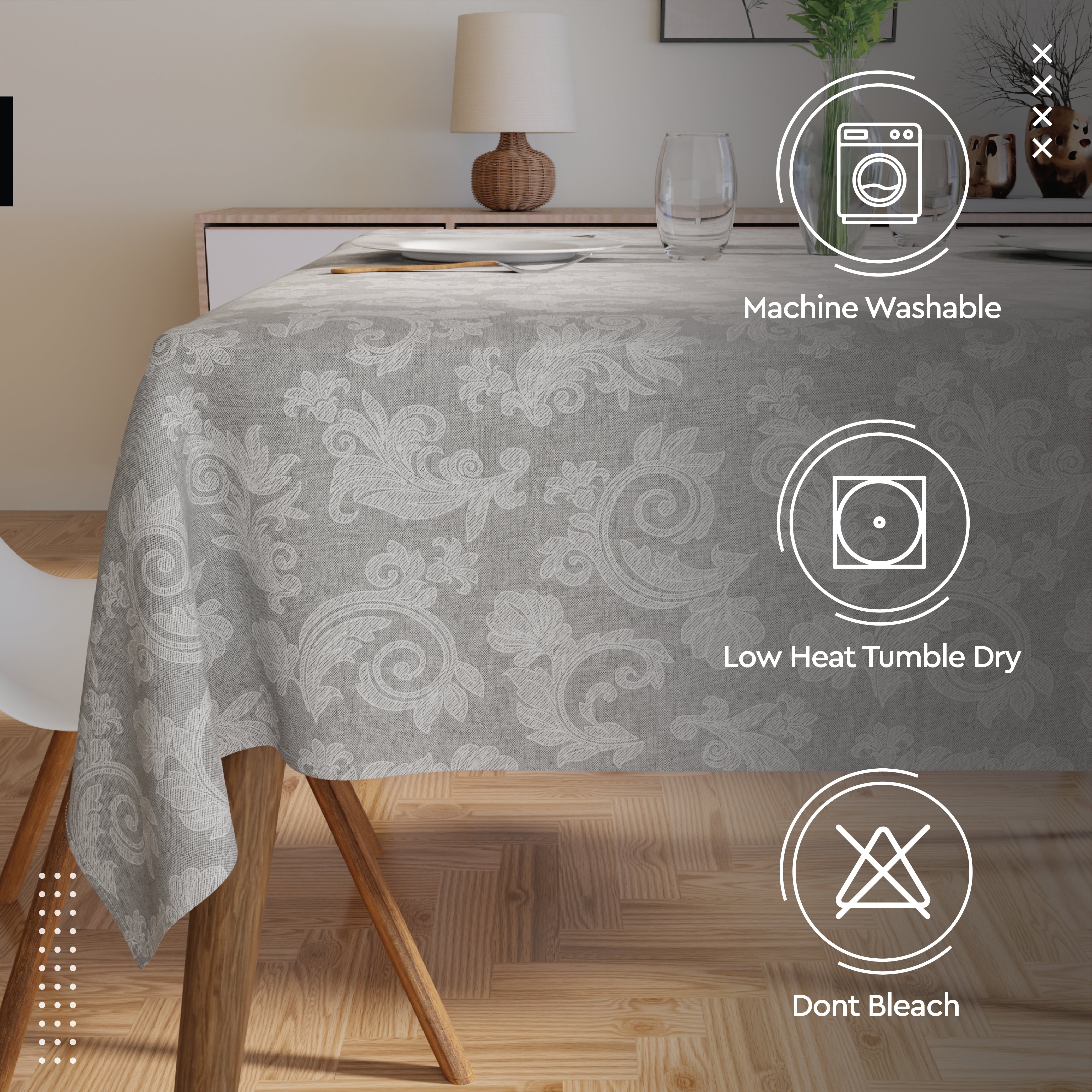 Cotton Grey Table Cloth (Pack of 1)