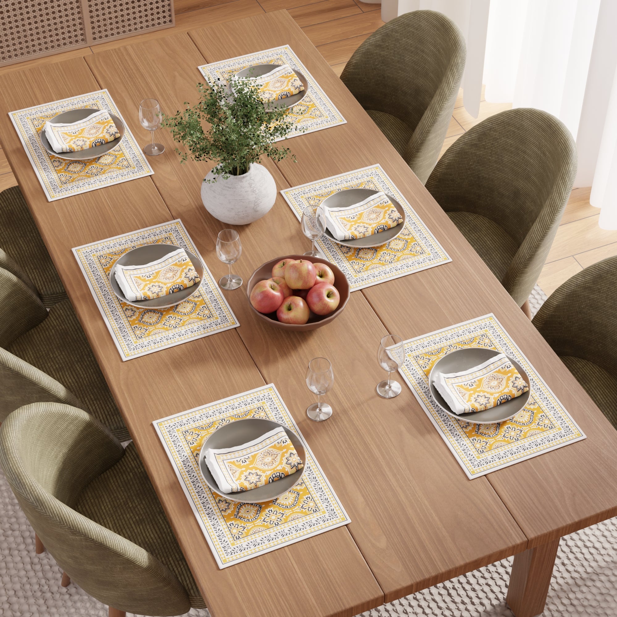 Cotton Canvas Yellow-03 Placemat + Table Napkins
