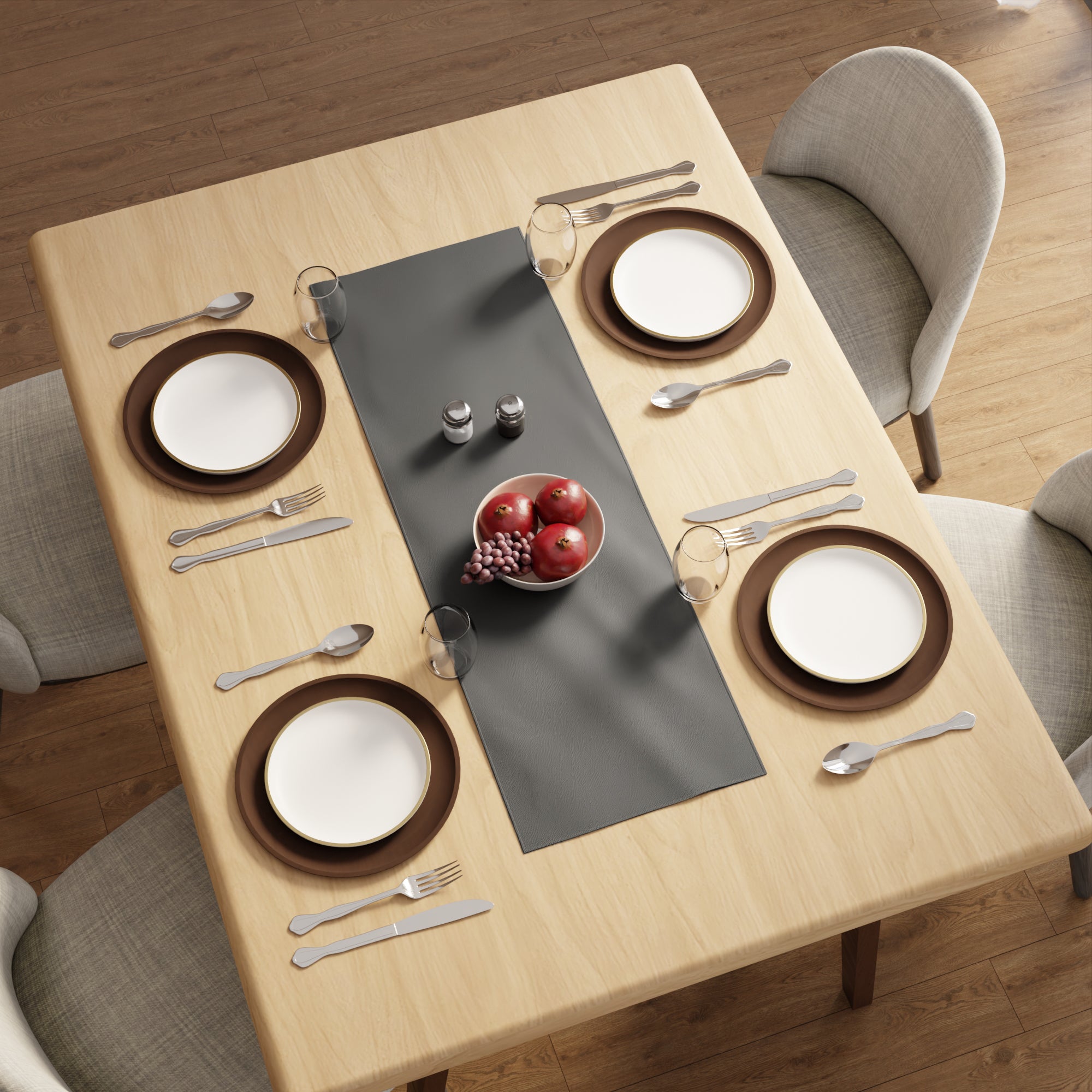 PVC Leather Dark Grey Table Runner (Pack of 1)