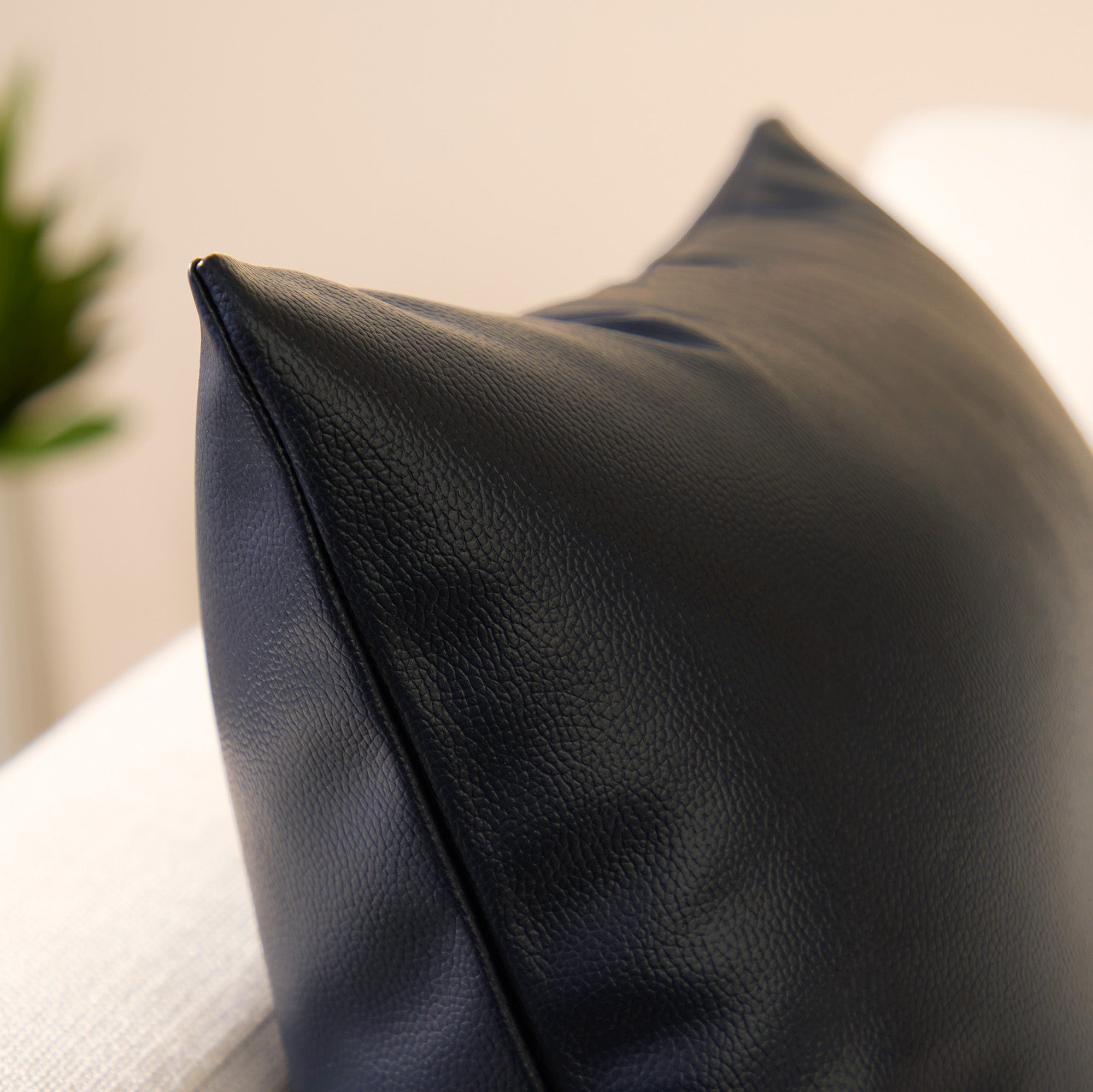 PVC Leather Navy Blue Cushion Cover (Pack of 1)