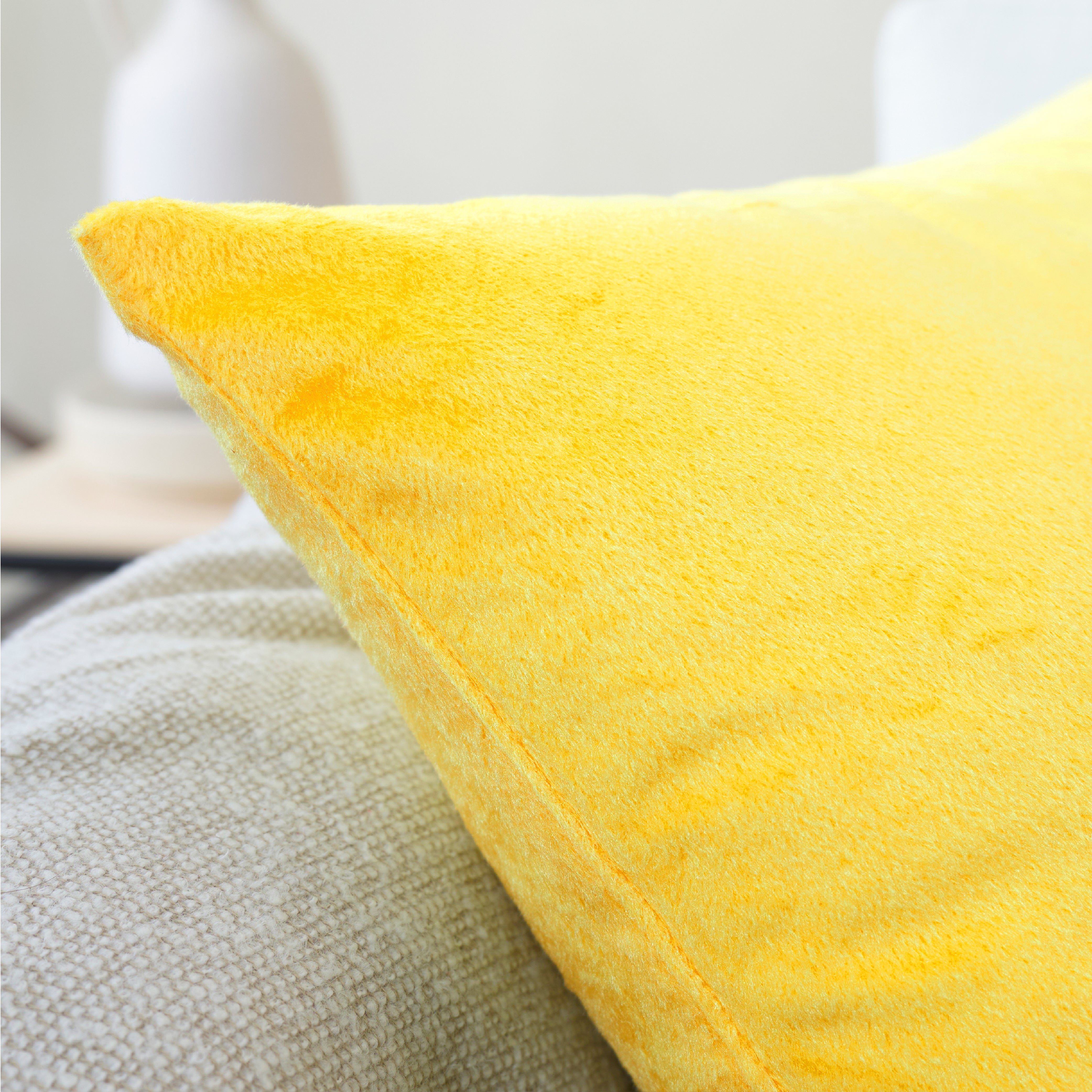 Velvet Lemon Yellow Cushion Cover (Pack of 2)