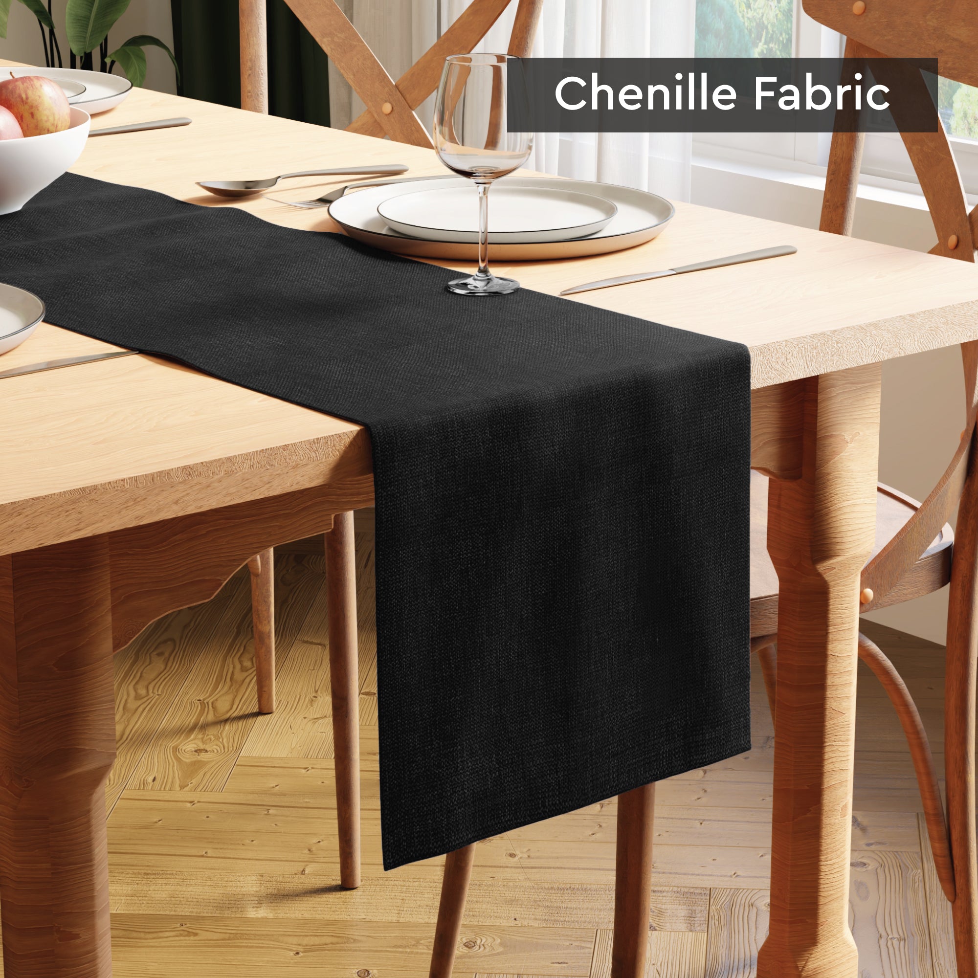 Chenille Black Table Runner